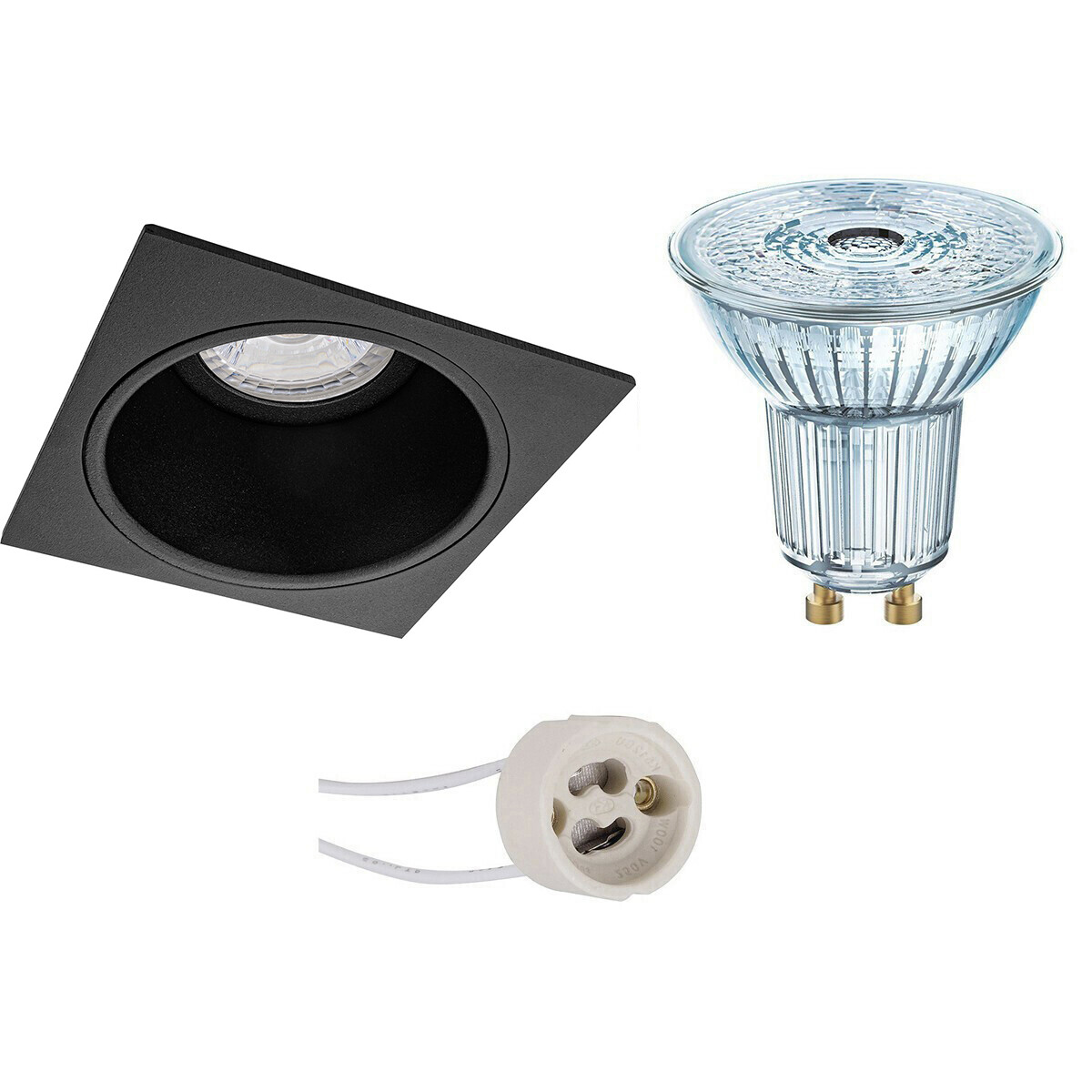 LED Spot Set - LEDVANCE Parathom PAR16 927 36D - Pragmi Minko Pro - GU10 Fitting - Dimbaar - Inbouw Vierkant - Mat Zwart - 3.4W - Warm Wit 2700K - Verdiept - 90mm