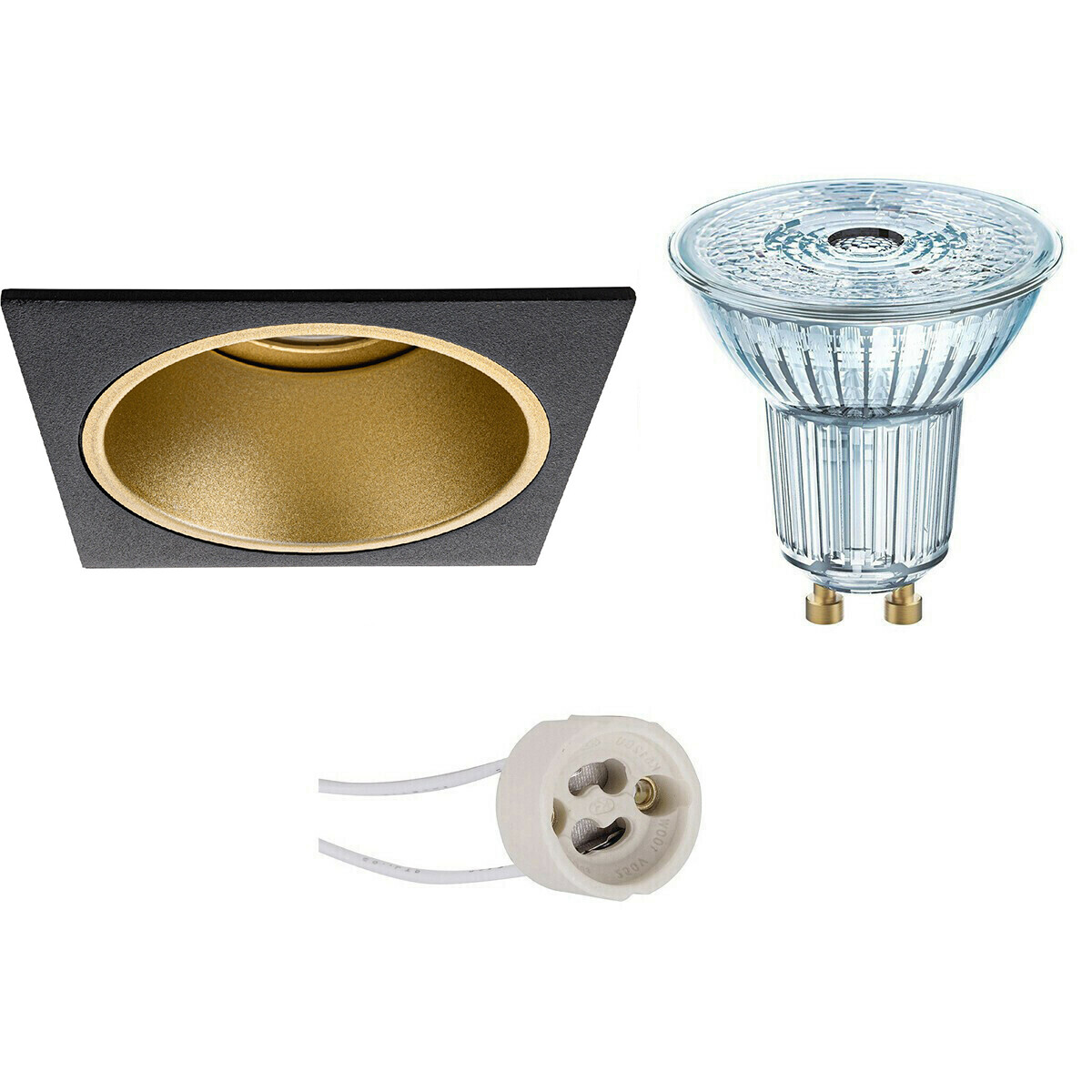 LED Spot Set - LEDVANCE Parathom PAR16 940 36D - Pragmi Minko Pro - GU10 Fitting - Dimbaar - Inbouw Vierkant - Mat Zwart/Goud - 4.5W - Natuurlijk Wit 4000K - Verdiept - 90mm