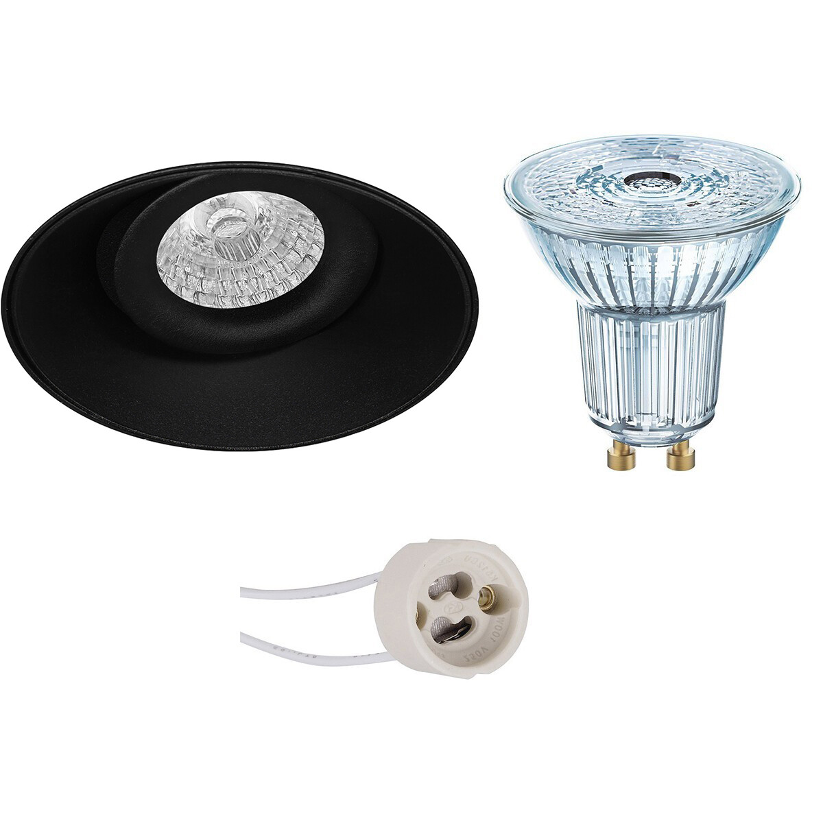 LED Spot Set - LEDVANCE Parathom PAR16 927 36D - Pragmi Nivas Pro - GU10 Fitting - Dimbaar - Inbouw Rond - Mat Zwart - 3.4W - Warm Wit 2700K - Trimless - Kantelbaar - Ø150mm