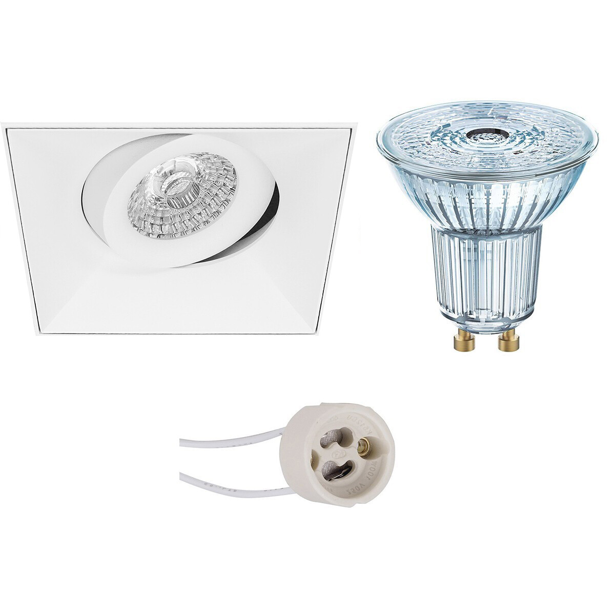 LED Spot Set - LEDVANCE Parathom PAR16 927 36D - Pragmi Nivas Pro - GU10 Fitting - Dimbaar - Inbouw Vierkant - Mat Wit - 3.4W - Warm Wit 2700K - Trimless - Kantelbaar - 150mm