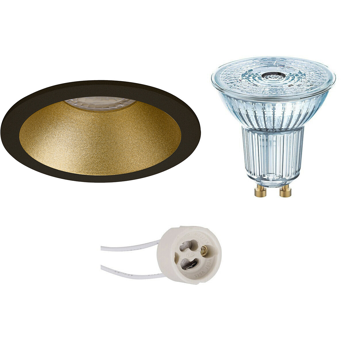 LED Spot Set - LEDVANCE Parathom PAR16 927 36D - Pragmi Pollon Pro - GU10 Fitting - Dimbaar - Inbouw Rond - Mat Zwart/Goud - 3.4W - Warm Wit 2700K - Verdiept - Ø82mm