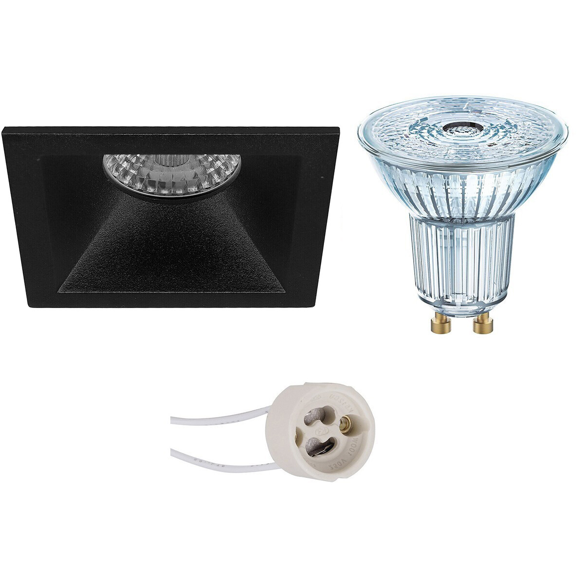 LED Spot Set - LEDVANCE Parathom PAR16 930 36D - Pragmi Pollon Pro - GU10 Fitting - Dimbaar - Inbouw Vierkant - Mat Zwart - 3.4W - Warm Wit 3000K - Verdiept - 82mm