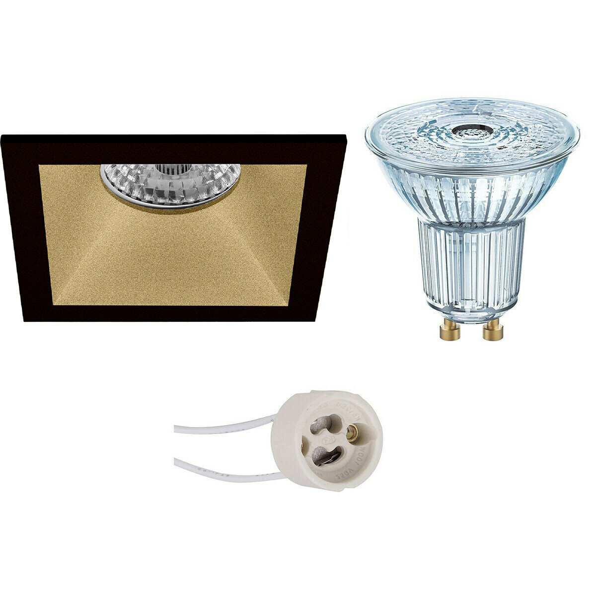 LED Spot Set - LEDVANCE Parathom PAR16 927 36D - Pragmi Pollon Pro - GU10 Fitting - Dimbaar - Inbouw Vierkant - Mat Zwart/Goud - 3.4W - Warm Wit 2700K - Verdiept - 82mm