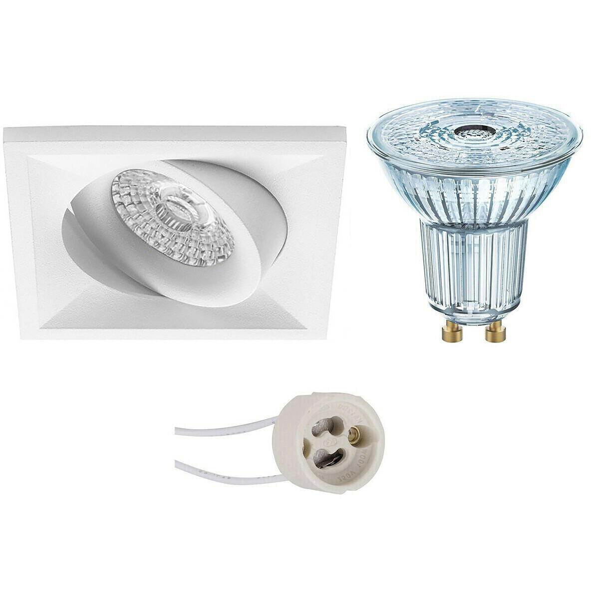 LED Spot Set - LEDVANCE Parathom PAR16 927 36D - Pragmi Qiundo Pro - GU10 Fitting - Dimbaar - Inbouw Vierkant - Mat Wit - 3.4W - Warm Wit 2700K - Kantelbaar - 80mm