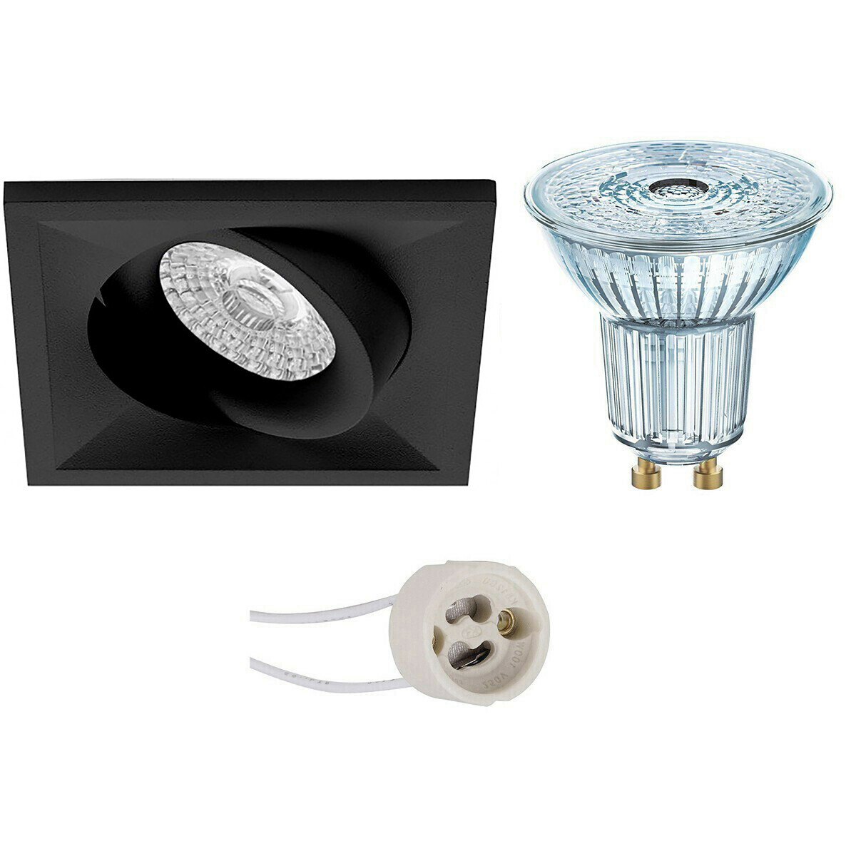 LED Spot Set - LEDVANCE Parathom PAR16 927 36D - Pragmi Qiundo Pro - GU10 Fitting - Dimbaar - Inbouw Vierkant - Mat Zwart - 3.4W - Warm Wit 2700K - Kantelbaar - 80mm