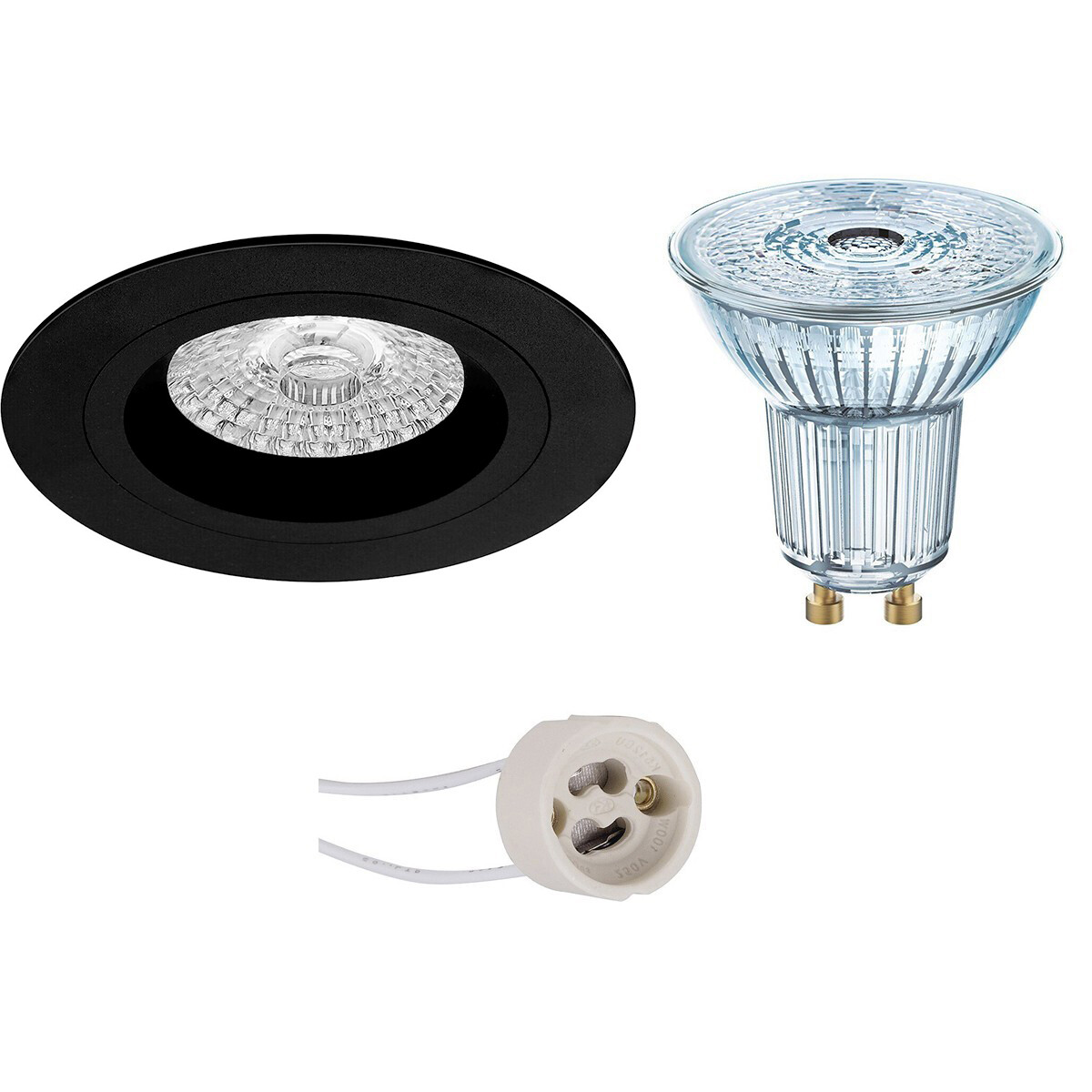 LED Spot Set - LEDVANCE Parathom PAR16 927 36D - Pragmi Rodos Pro - GU10 Fitting - Dimbaar - Inbouw Rond - Mat Zwart - 4.5W - Warm Wit 2700K - Ø93mm