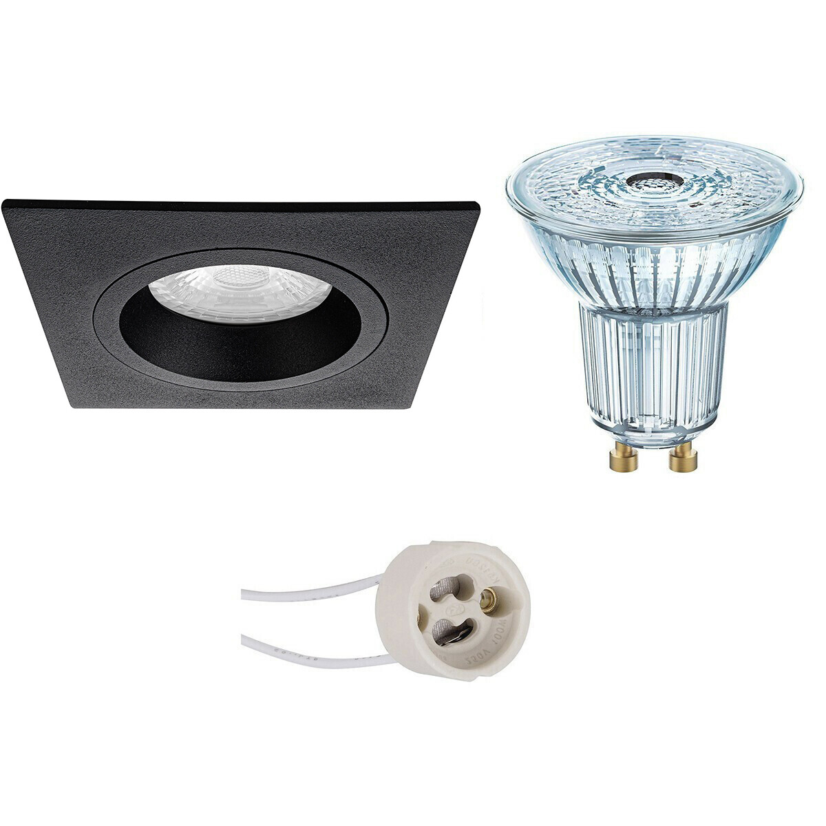 LED Spot Set - LEDVANCE Parathom PAR16 930 36D - Pragmi Rodos Pro - GU10 Fitting - Dimbaar - Inbouw Vierkant - Mat Zwart - 4.5W - Warm Wit 3000K - 93mm