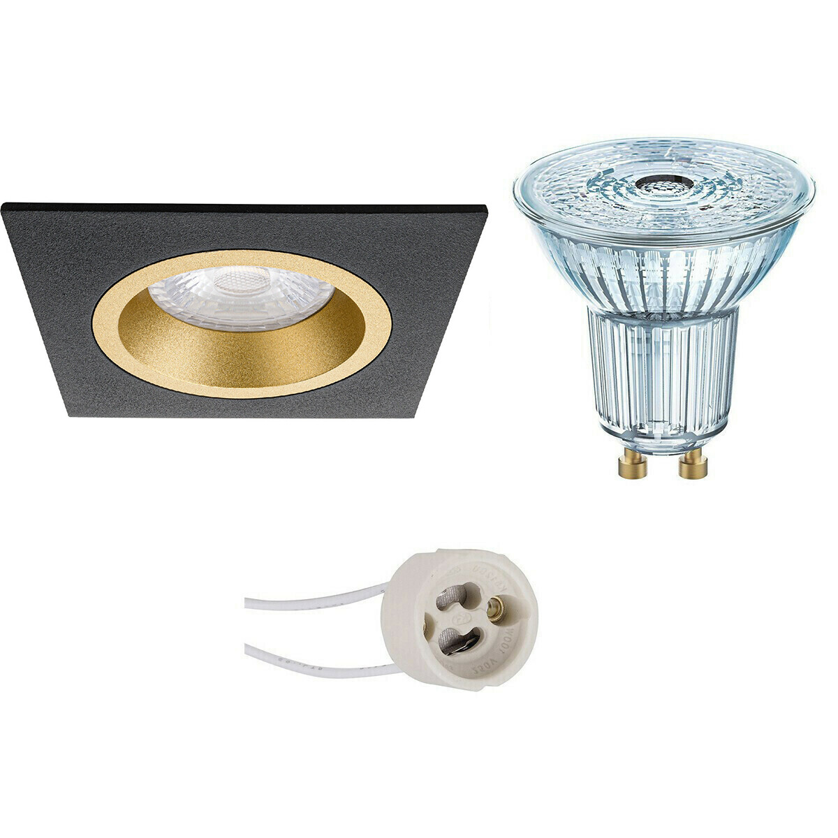 LED Spot Set - LEDVANCE Parathom PAR16 927 36D - Pragmi Rodos Pro - GU10 Fitting - Dimbaar - Inbouw Vierkant - Mat Zwart/Goud - 3.4W - Warm Wit 2700K - 93mm