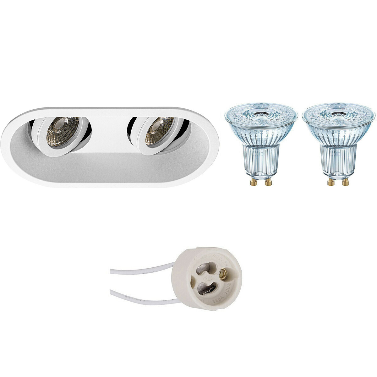 LED Spot Set - LEDVANCE Parathom PAR16 940 36D - Pragmi Zano Pro - GU10 Fitting - Dimbaar - Inbouw Ovaal Dubbel - Mat Wit - 3.4W - Natuurlijk Wit 4000K - Kantelbaar - 185x93mm