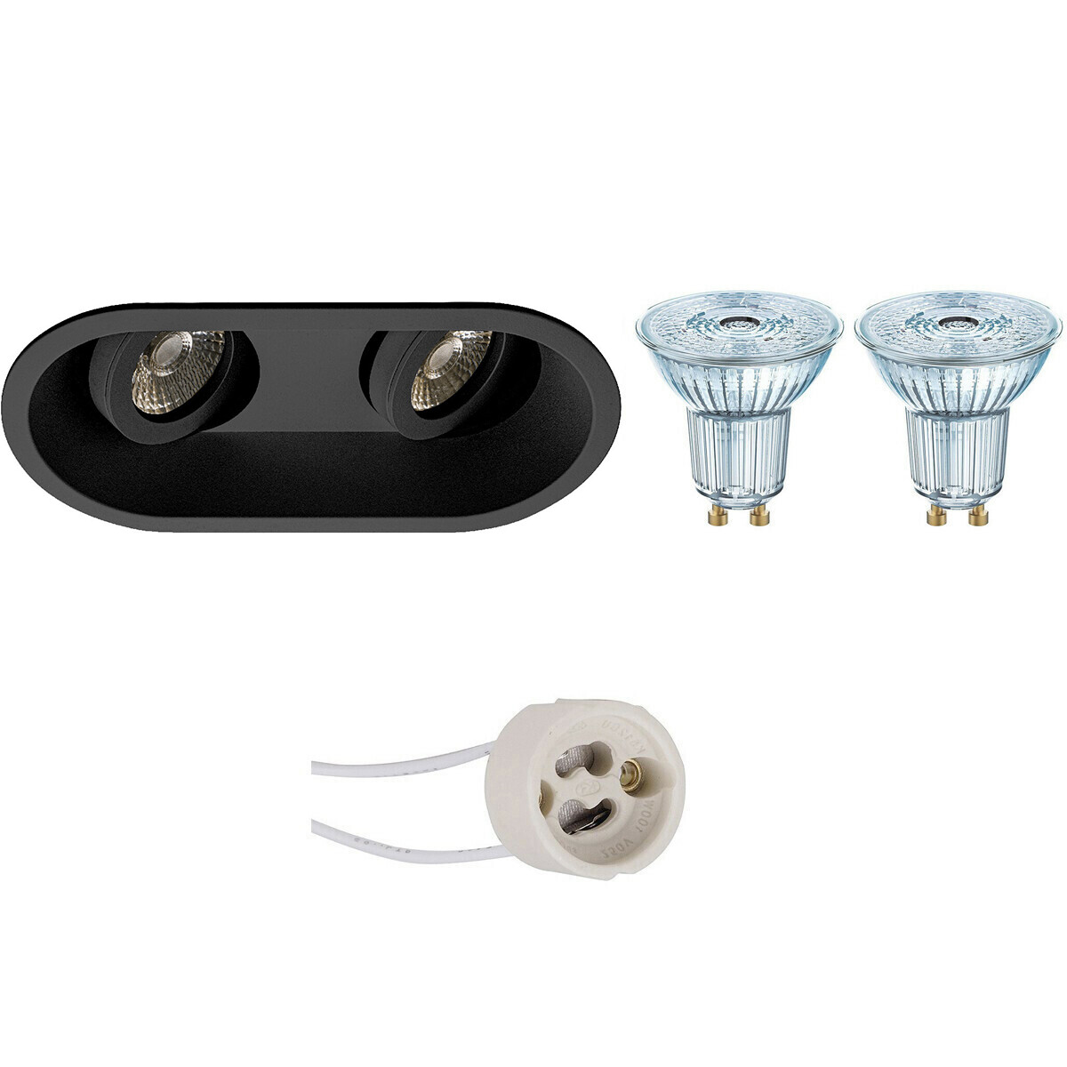 LED Spot Set - LEDVANCE Parathom PAR16 927 36D - Pragmi Zano Pro - GU10 Fitting - Dimbaar - Inbouw Ovaal Dubbel - Mat Zwart - 3.4W - Warm Wit 2700K - Kantelbaar - 185x93mm