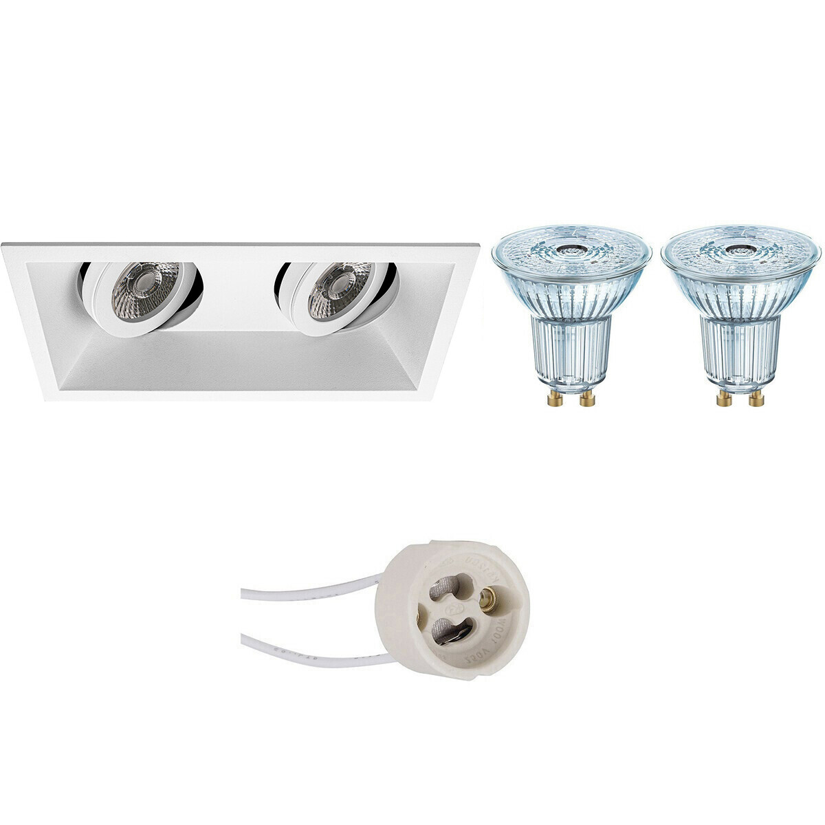 LED Spot Set - LEDVANCE Parathom PAR16 930 36D - Pragmi Zano Pro - GU10 Fitting - Dimbaar - Inbouw Rechthoek Dubbel - Mat Wit - 3.4W - Warm Wit 3000K - Kantelbaar - 185x93mm