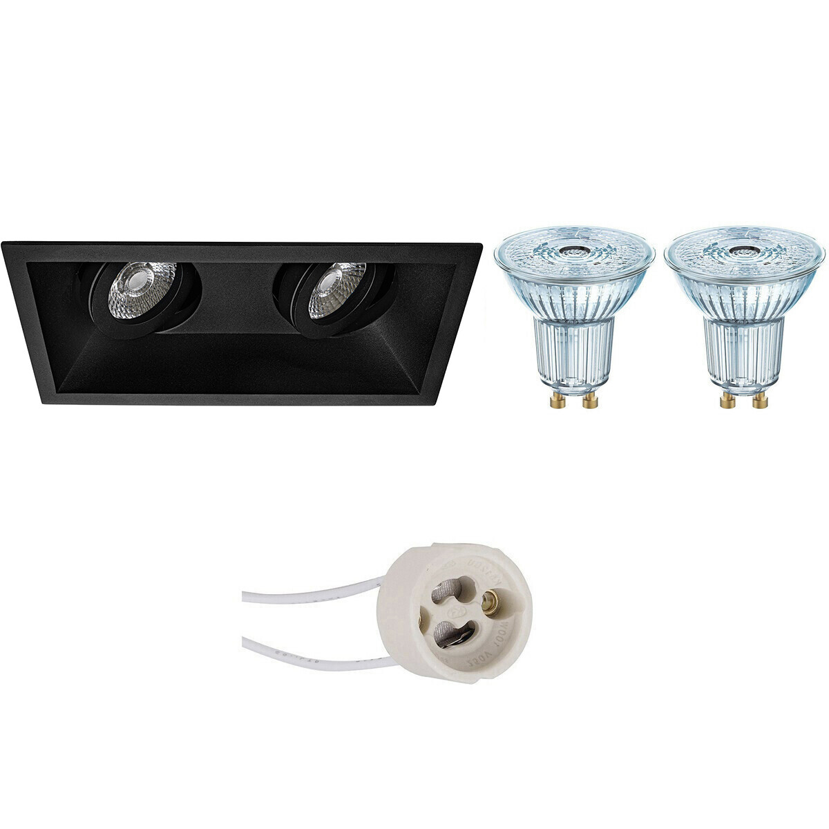 LED Spot Set - LEDVANCE Parathom PAR16 930 36D - Pragmi Zano Pro - GU10 Fitting - Dimbaar - Inbouw Rechthoek Dubbel - Mat Zwart - 4.5W - Warm Wit 3000K - Kantelbaar - 185x93mm