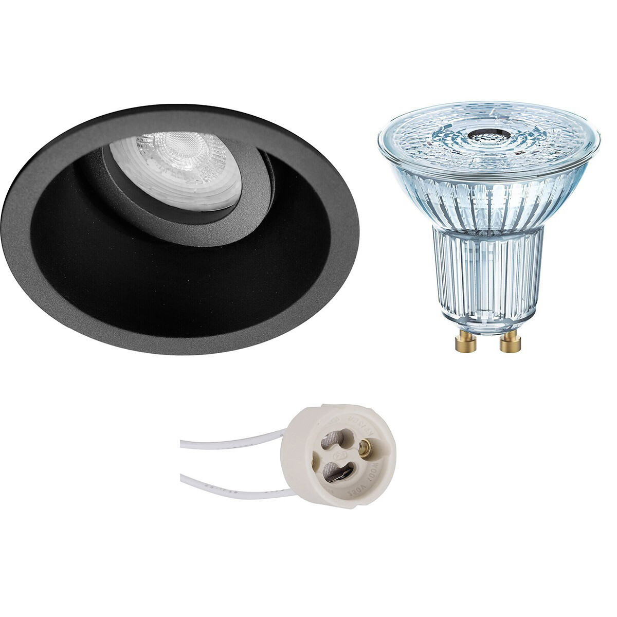 LED Spot Set - LEDVANCE Parathom PAR16 927 36D - Pragmi Zano Pro - GU10 Fitting - Dimbaar - Inbouw Rond - Mat Zwart - 3.4W - Warm Wit 2700K - Kantelbaar - Ø93mm