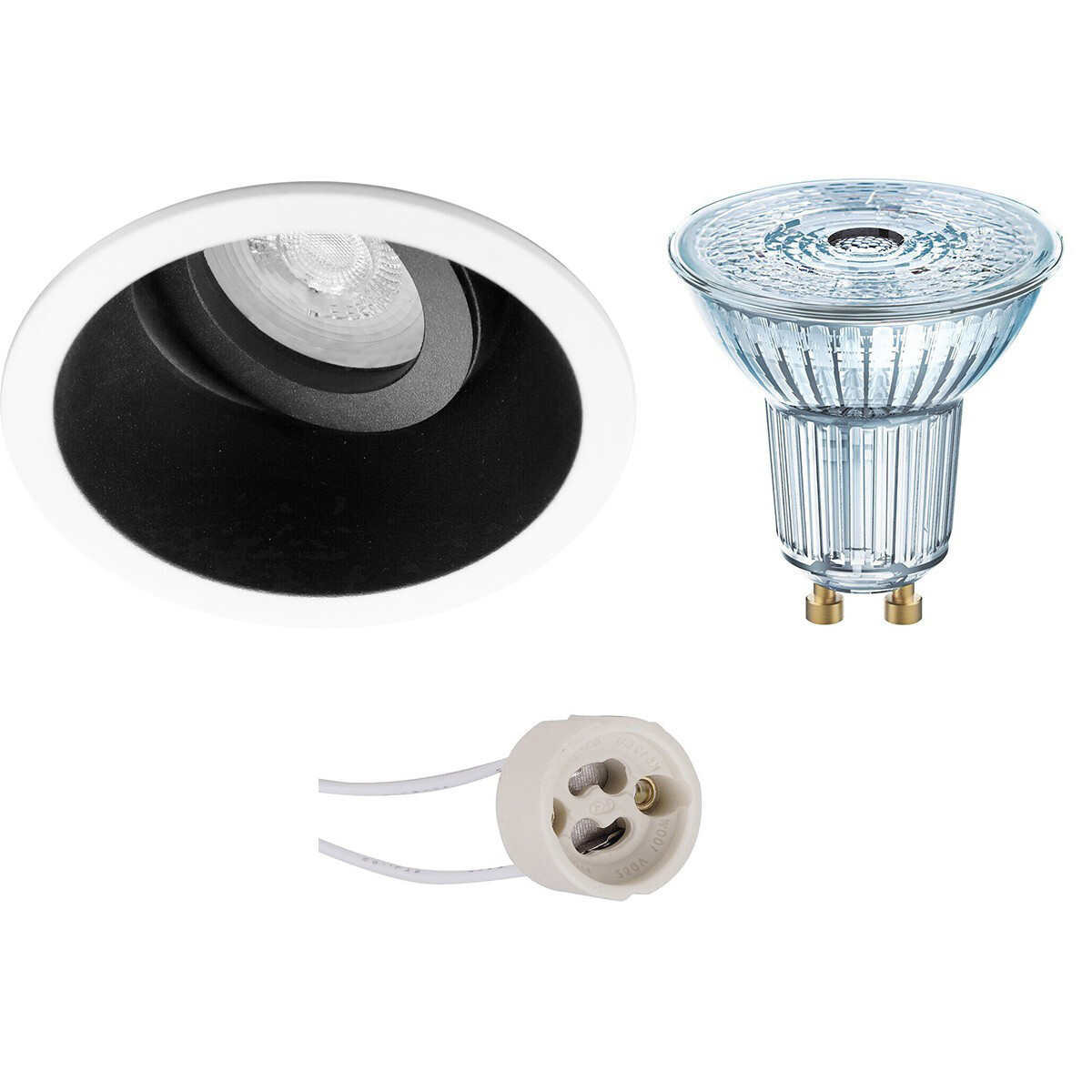 LED Spot Set - LEDVANCE Parathom PAR16 927 36D - Pragmi Zano Pro - GU10 Fitting - Dimbaar - Inbouw Rond - Mat Zwart/Wit - 3.4W - Warm Wit 2700K - Kantelbaar - Ø93mm