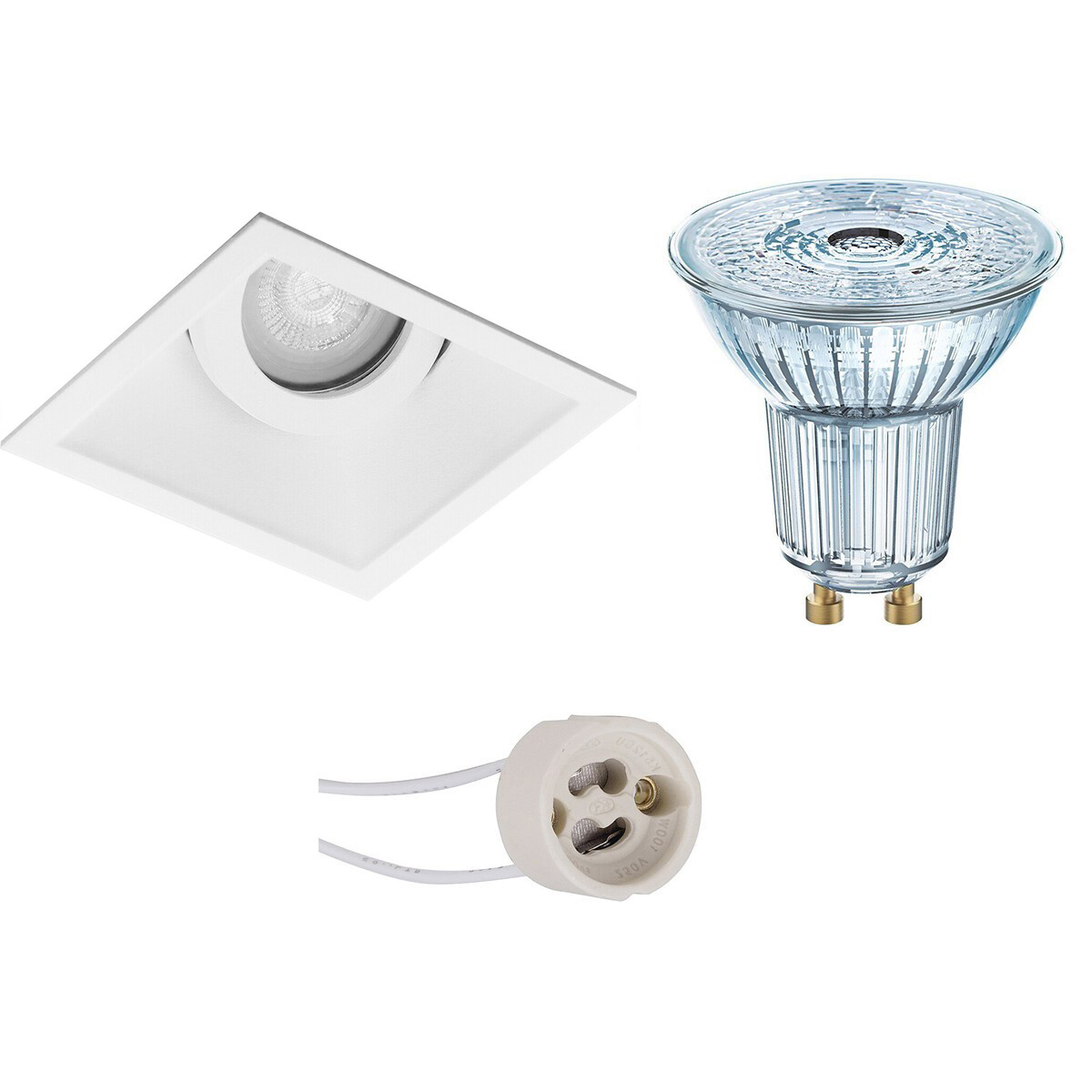 LED Spot Set - LEDVANCE Parathom PAR16 927 36D - Pragmi Zano Pro - GU10 Fitting - Dimbaar - Inbouw Vierkant - Mat Wit - 3.4W - Warm Wit 2700K - Kantelbaar - 93mm