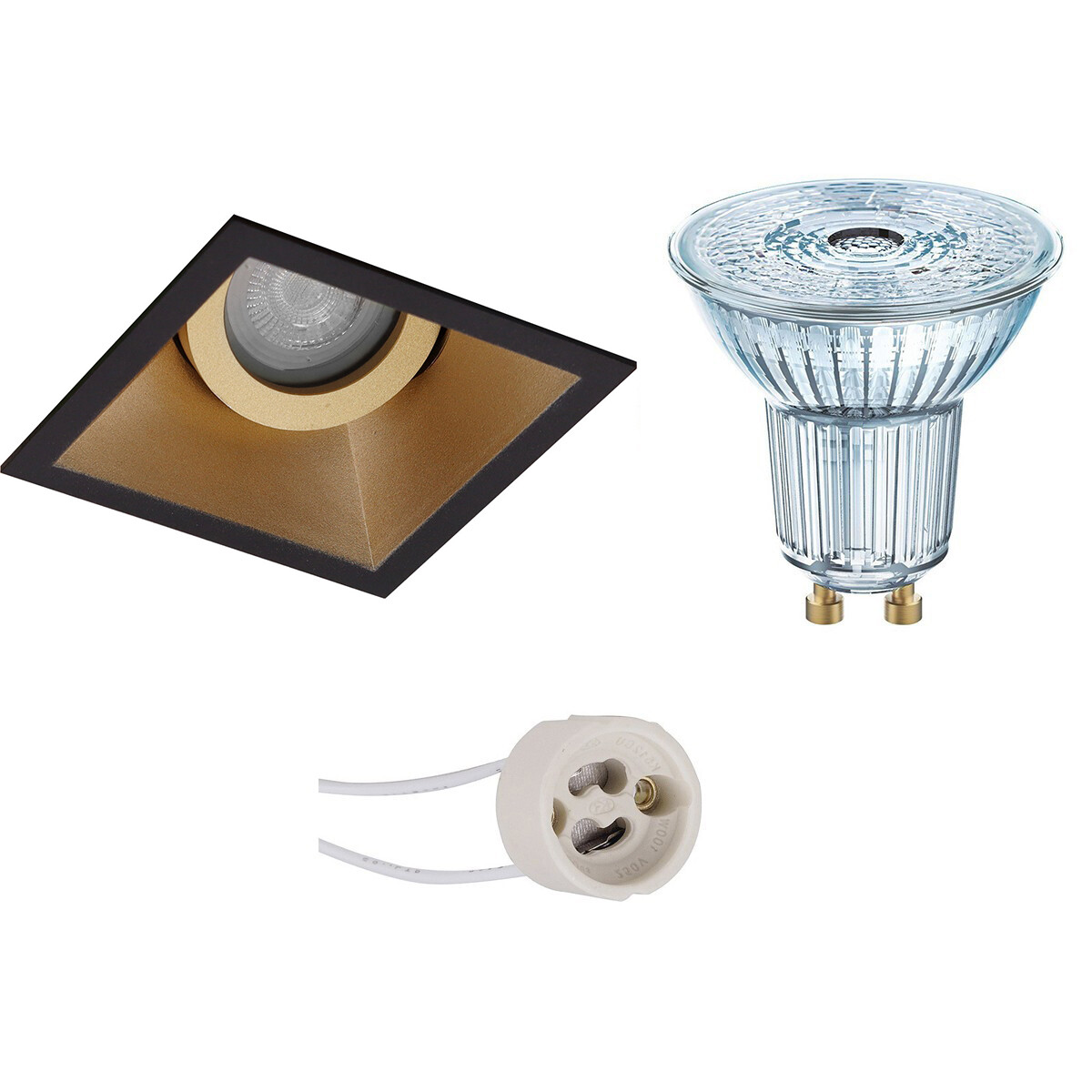 LED Spot Set - LEDVANCE Parathom PAR16 930 36D - Pragmi Zano Pro - GU10 Fitting - Dimbaar - Inbouw Vierkant - Mat Zwart/Goud - 4.5W - Warm Wit 3000K - Kantelbaar - 93mm