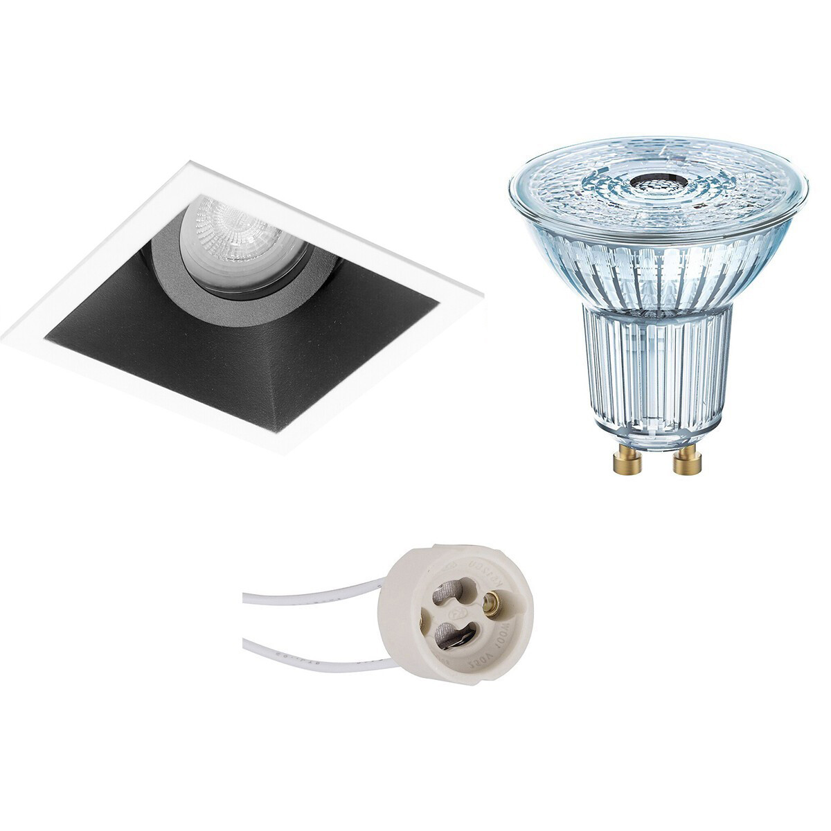 LED Spot Set - LEDVANCE Parathom PAR16 927 36D - Pragmi Zano Pro - GU10 Fitting - Dimbaar - Inbouw Vierkant - Mat Zwart/Wit - 3.4W - Warm Wit 2700K - Kantelbaar - 93mm