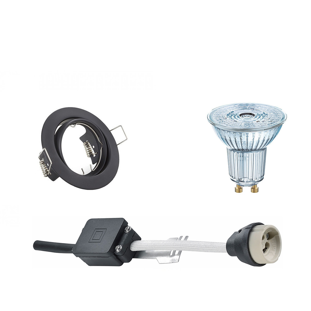 LED Spot Set - LEDVANCE Parathom PAR16 930 36D - GU10 Fitting - Dimbaar - Inbouw Rond - Mat Zwart - 3.4W - Warm Wit 3000K - Kantelbaar Ø83mm