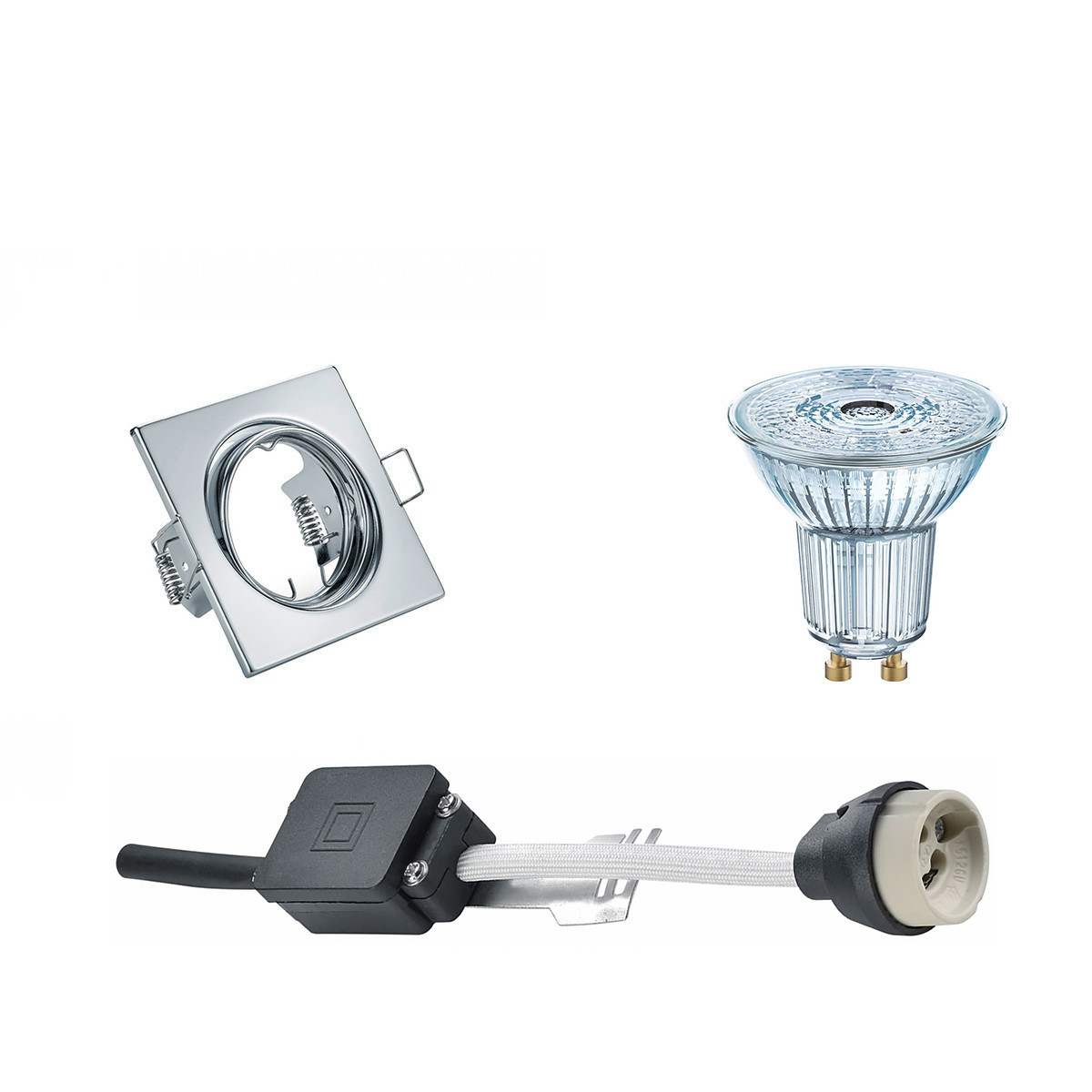 LED Spot Set - LEDVANCE Parathom PAR16 930 36D - GU10 Fitting - Dimbaar - Inbouw Vierkant - Glans Chroom - 3.4W - Warm Wit 3000K - Kantelbaar 80mm