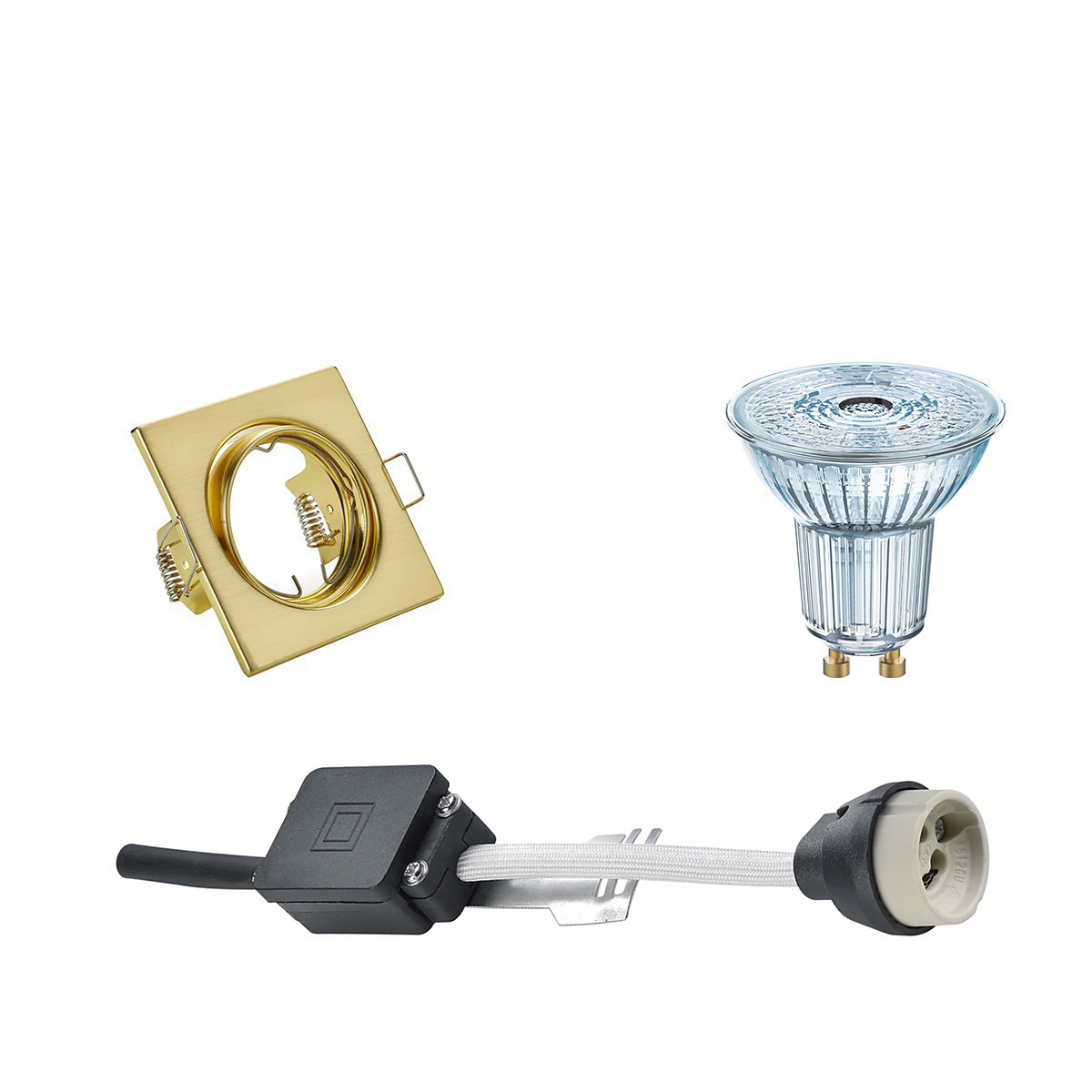 LED Spot Set - LEDVANCE Parathom PAR16 930 36D - GU10 Fitting - Dimbaar - Inbouw Vierkant - Mat Goud - 3.4W - Warm Wit 3000K - Kantelbaar 80mm