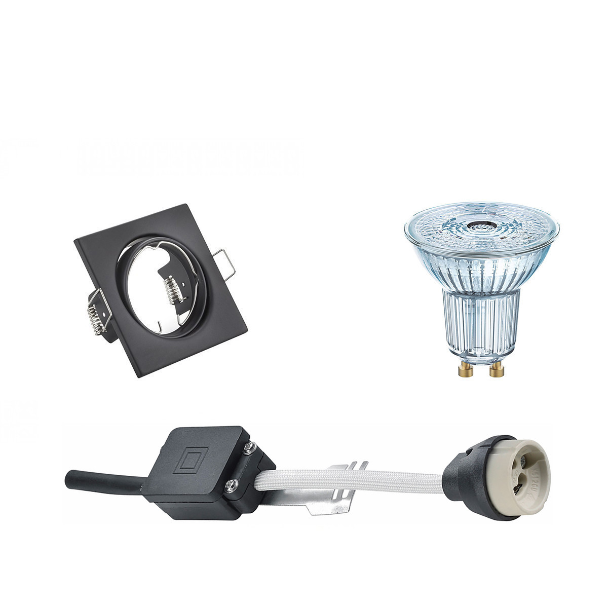 LED Spot Set - LEDVANCE Parathom PAR16 930 36D - GU10 Fitting - Dimbaar - Inbouw Vierkant - Mat Zwart - 3.4W - Warm Wit 3000K - Kantelbaar 80mm