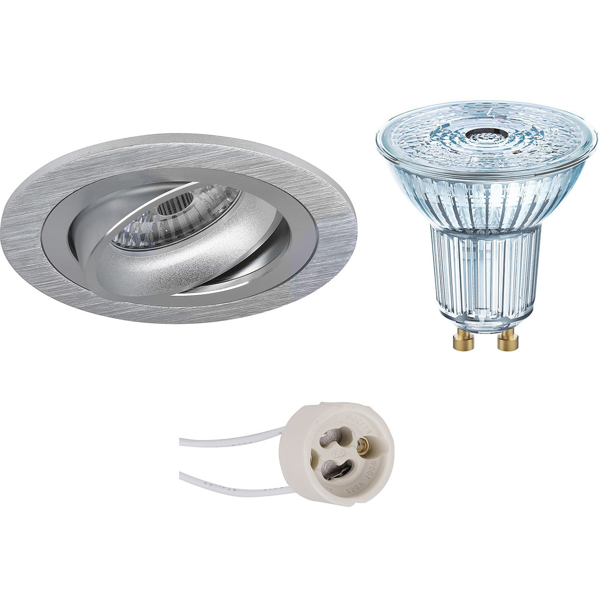 LED Spot Set - LEDVANCE Parathom PAR16 927 36D - Pragmi Alpin Pro - GU10 Fitting - Dimbaar - Inbouw Rond - Mat Zilver - 3.4W - Warm Wit 2700K - Kantelbaar Ø92mm