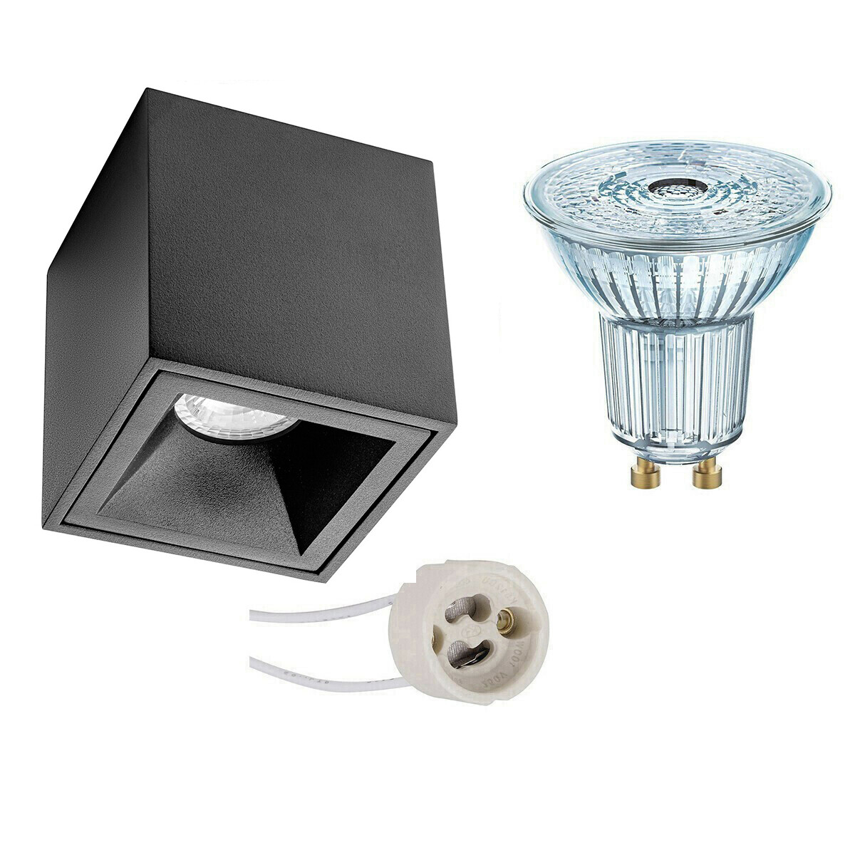 Opbouwspot Set - LEDVANCE Parathom PAR16 930 36D - Pragmi Cliron Pro - GU10 Fitting - Dimbaar - Opbouw Vierkant - Mat Zwart - 4.5W - Warm Wit 3000K - Verdiept - 90mm