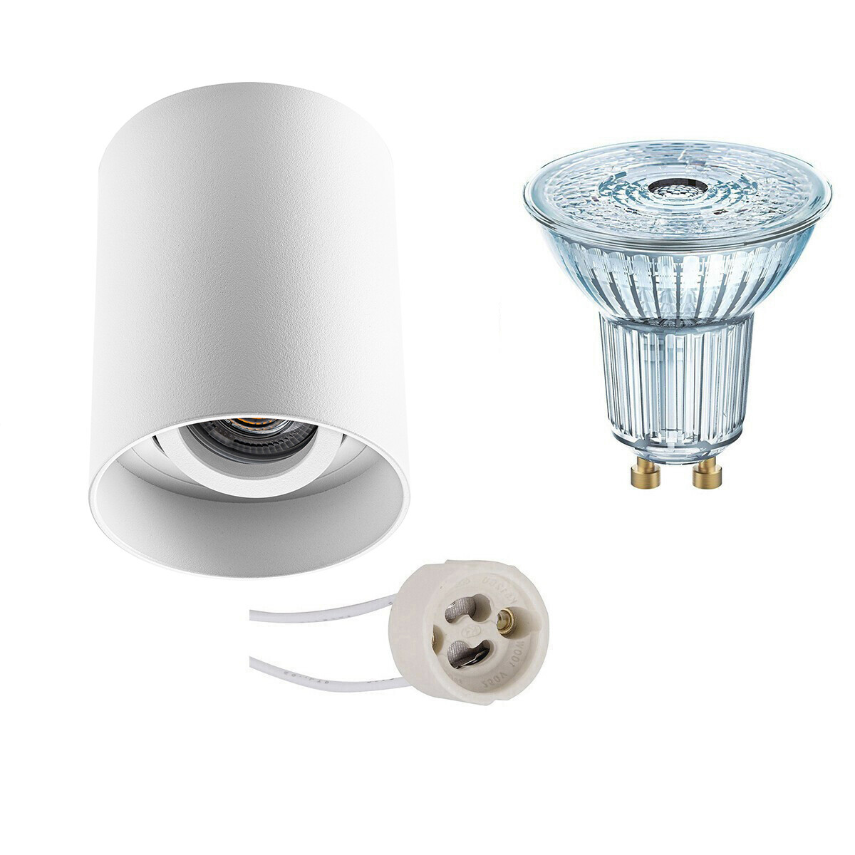 Opbouwspot Set - LEDVANCE Parathom PAR16 927 36D - Pragmi Luxina Pro - GU10 Fitting - Dimbaar - Opbouw Rond - Mat Wit - 3.4W - Warm Wit 2700K - Verdiept - Kantelbaar - Ø90mm