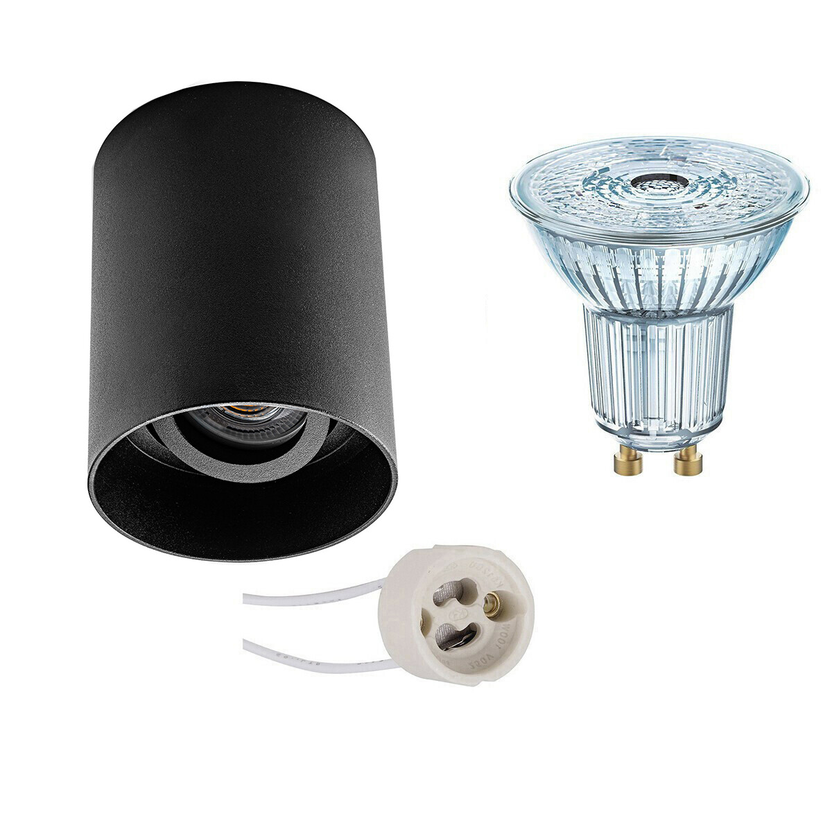 Opbouwspot Set - LEDVANCE Parathom PAR16 927 36D - Pragmi Luxina Pro - GU10 Fitting - Dimbaar - Opbouw Rond - Mat Zwart - 3.4W - Warm Wit 2700K - Verdiept - Kantelbaar - Ø90mm