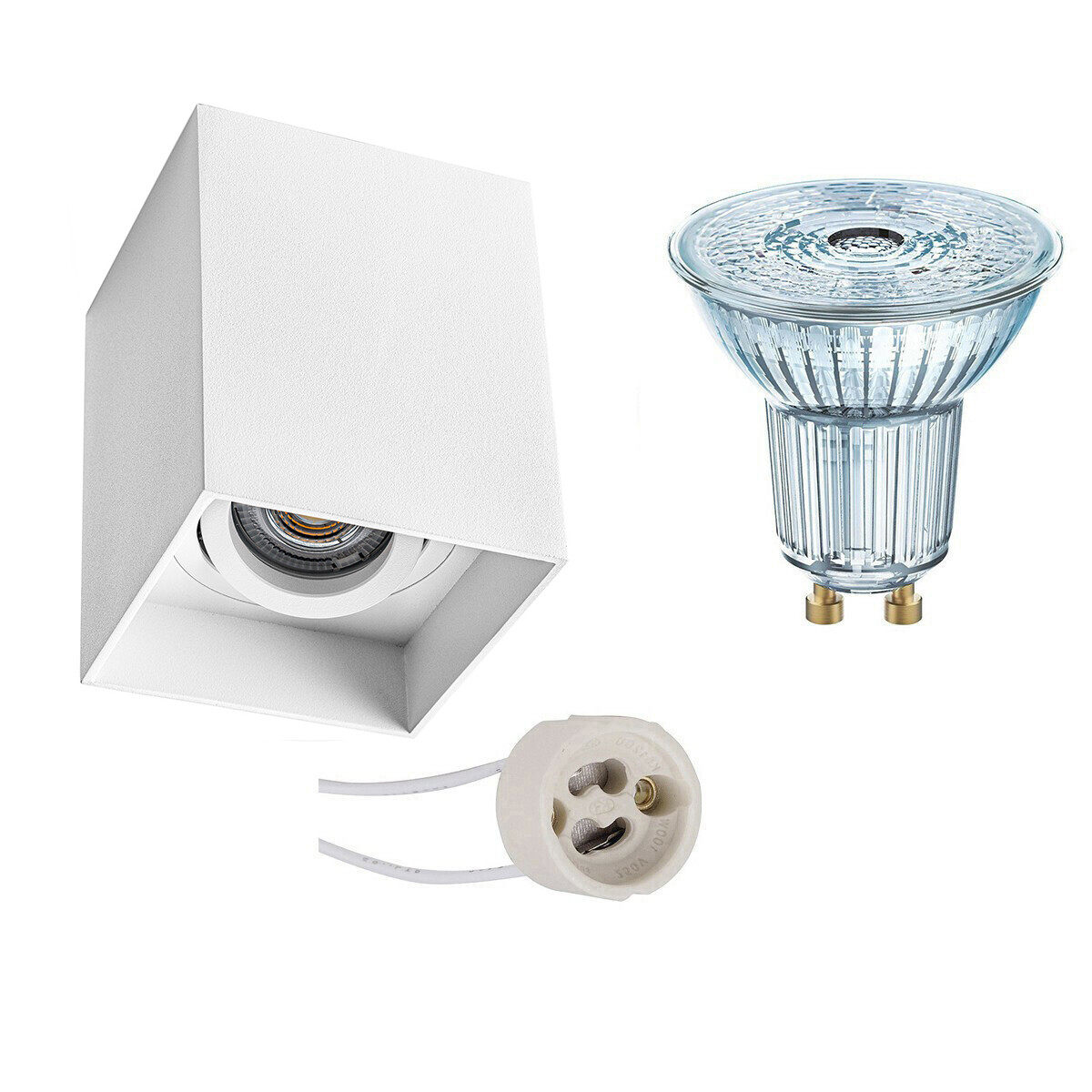 Opbouwspot Set - LEDVANCE Parathom PAR16 940 36D - Pragmi Luxina Pro - GU10 Fitting - Dimbaar - Opbouw Vierkant - Mat Wit - 3.4W - Natuurlijk Wit 4000K - Verdiept - Kantelbaar - 90mm