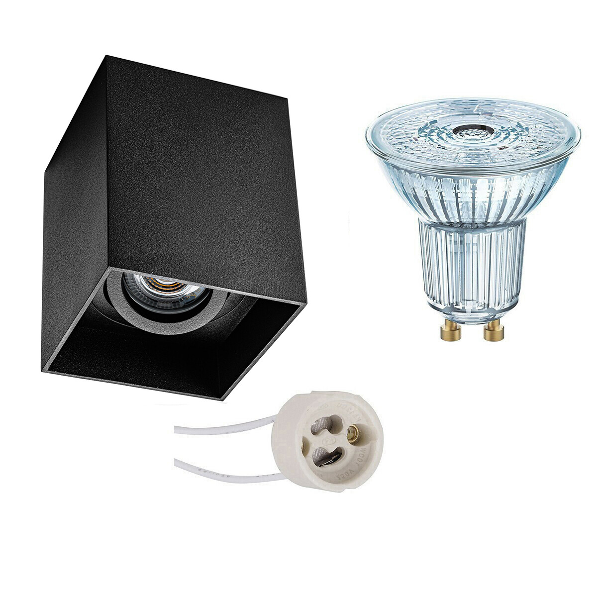 Opbouwspot Set - LEDVANCE Parathom PAR16 940 36D - Pragmi Luxina Pro - GU10 Fitting - Dimbaar - Opbouw Vierkant - Mat Zwart - 4.5W - Natuurlijk Wit 4000K - Verdiept - Kantelbaar - 90mm