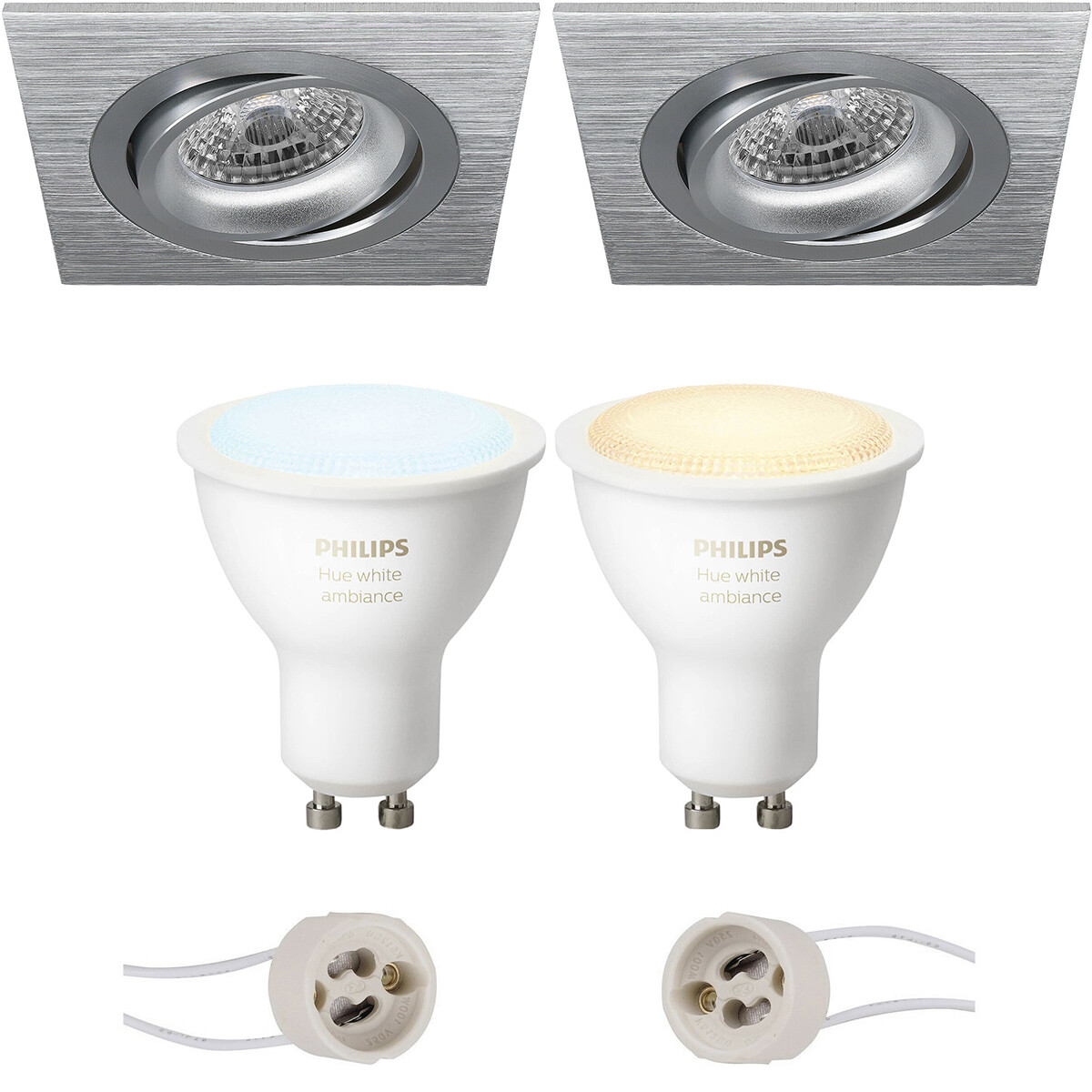 Pragmi Borny Pro - Inbouw Vierkant - Mat Zilver - Kantelbaar - 92mm - Philips Hue - LED Spot Set GU10 - White Ambiance - Bluetooth