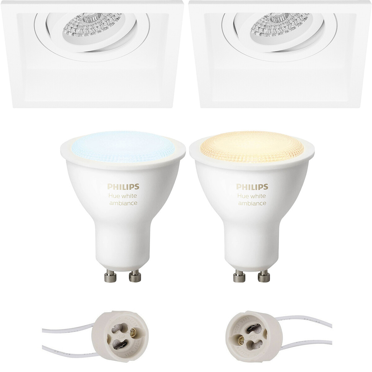 Pragmi Domy Pro - Inbouw Vierkant - Mat Wit - Verdiept - Kantelbaar - 105mm - Philips Hue - LED Spot Set GU10 - White Ambiance - Bluetooth