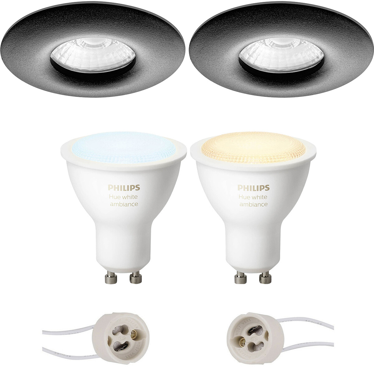 Pragmi Luno Pro - Waterdicht IP65 - Inbouw Rond - Mat Zwart - Ø82mm - Philips Hue - LED Spot Set GU10 - White Ambiance - Bluetooth