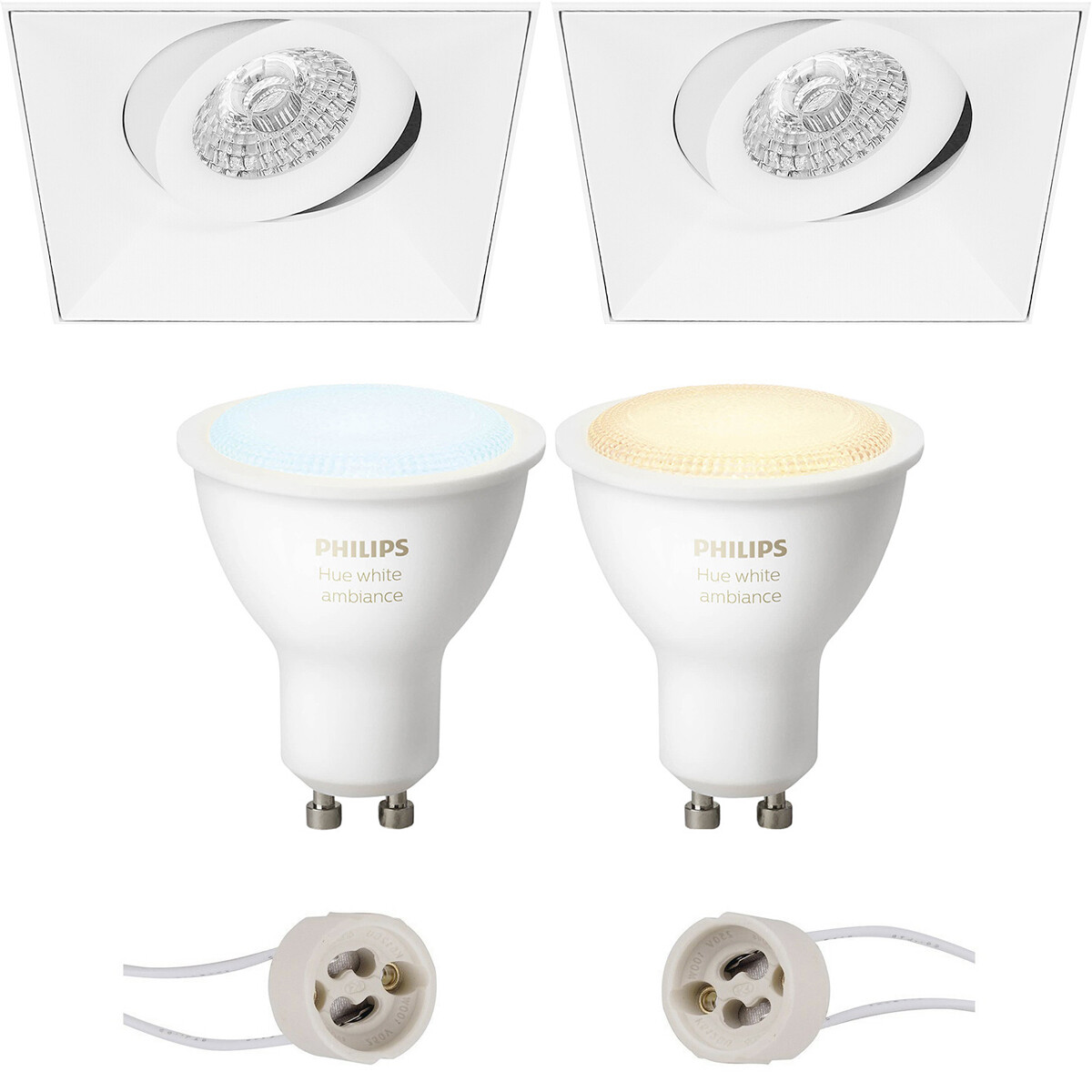 Pragmi Nivas Pro - Inbouw Vierkant - Mat Wit - Trimless - Kantelbaar - 150mm - Philips Hue - LED Spot Set GU10 - White Ambiance - Bluetooth