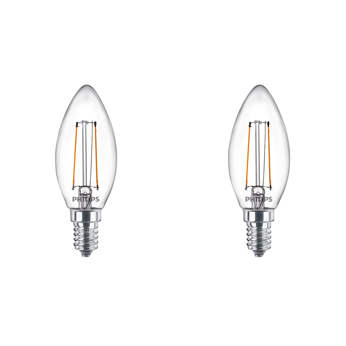 PHILIPS - LED Lamp Filament - Set 2 Stuks - Classic LEDCandle 827 B35 CL - E14 Fitting - 2W - Warm Wit 2700K | Vervangt 25W