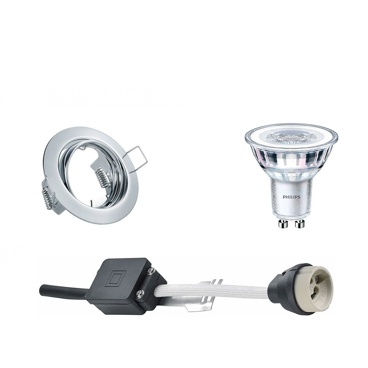 LED Spot Set - GU10 Fitting - Inbouw Rond - Glans Chroom - Kantelbaar Ø83mm - Philips - CorePro 827 36D - 3.5W - Warm Wit 2700K