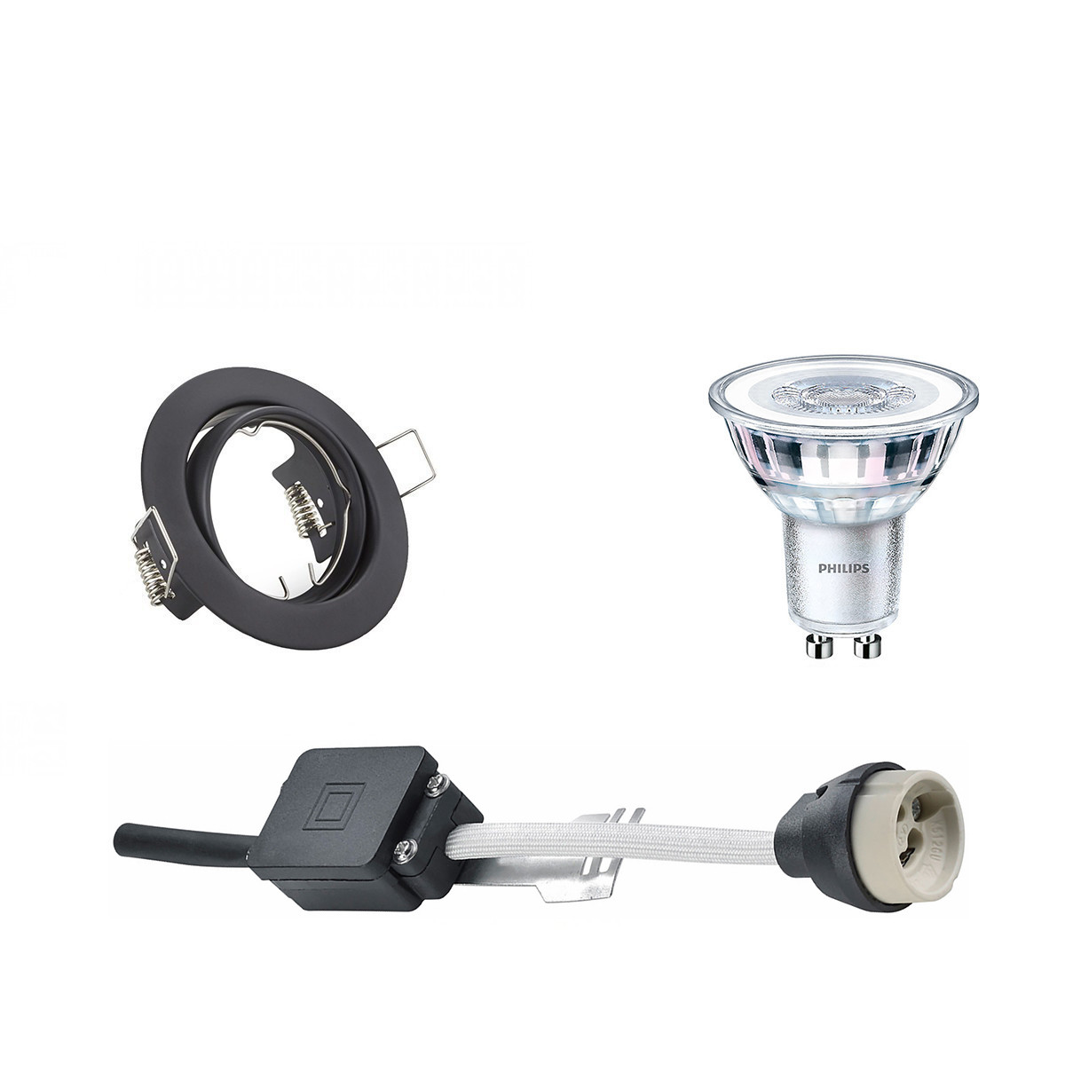 LED Spot Set - GU10 Fitting - Inbouw Rond - Mat Zwart - Kantelbaar Ø83mm - Philips - CorePro 830 36D - 5W - Warm Wit 3000K - Dimbaar