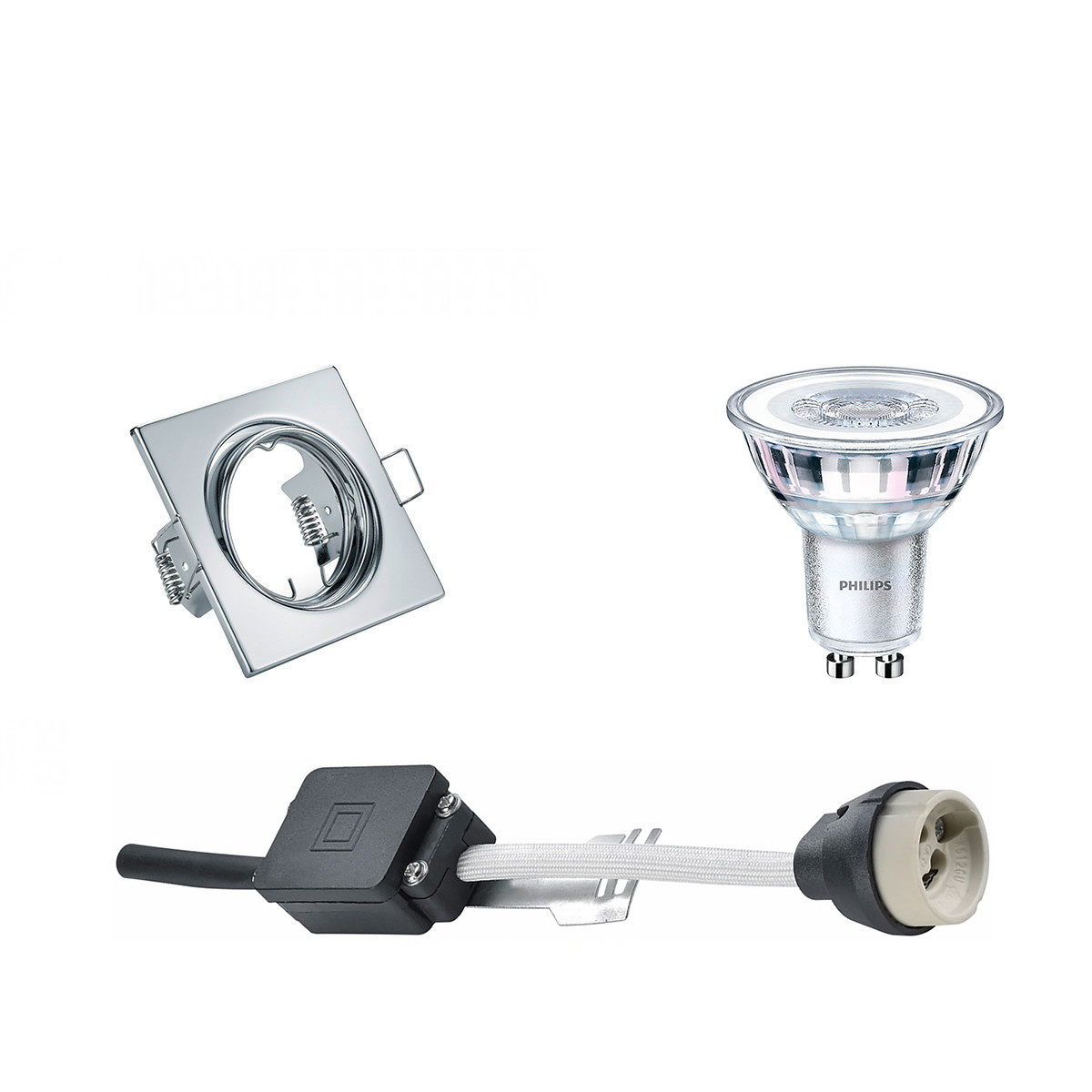 LED Spot Set - GU10 Fitting - Inbouw Vierkant - Glans Chroom - Kantelbaar 80mm - Philips - CorePro 840 36D - 4.6W - Natuurlijk Wit 4000K