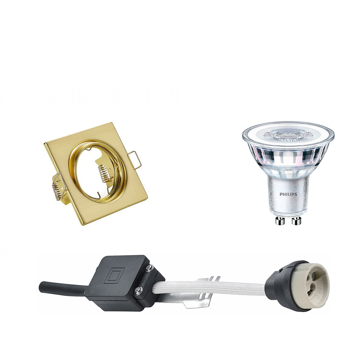 LED Spot Set - GU10 Fitting - Inbouw Vierkant - Mat Goud - Kantelbaar 80mm - Philips - CorePro 827 36D - 3.5W - Warm Wit 2700K