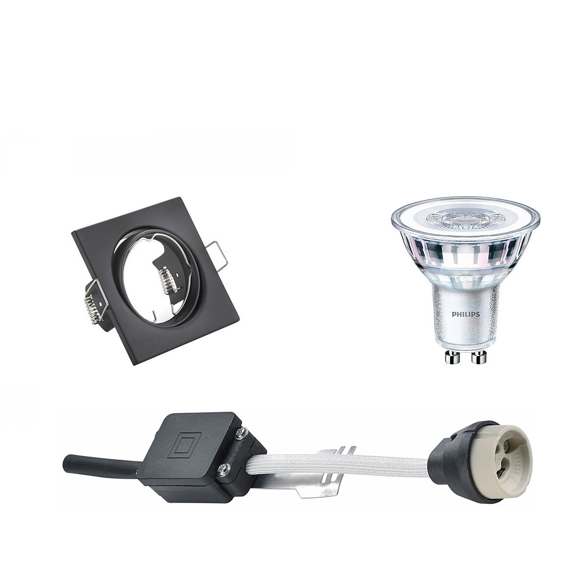 LED Spot Set - GU10 Fitting - Inbouw Vierkant - Mat Zwart - Kantelbaar 80mm - Philips - CorePro 840 36D - 5W - Natuurlijk Wit 4000K - Dimbaar