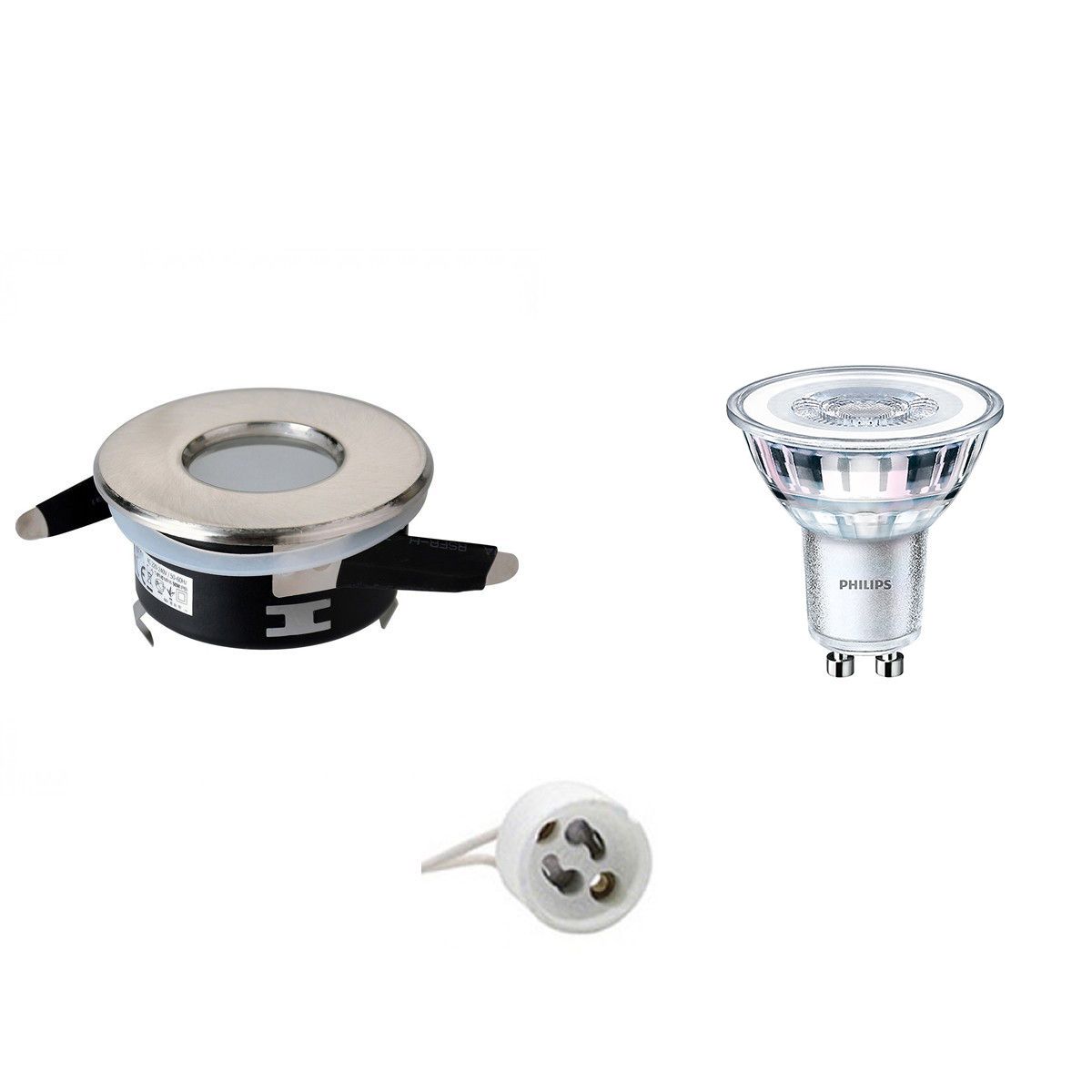 LED Spot Set - Aigi - GU10 Fitting - Waterdicht IP65 - Inbouw Rond - Mat Chroom - Ø82mm - Philips - CorePro 827 36D - 5W - Warm Wit 2700K - Dimbaar