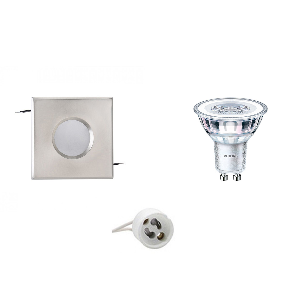 LED Spot Set - Aigi - GU10 Fitting - Waterdicht IP65 - Inbouw Vierkant - Mat Chroom - 82mm - Philips - CorePro 827 36D - 4.6W - Warm Wit 2700K