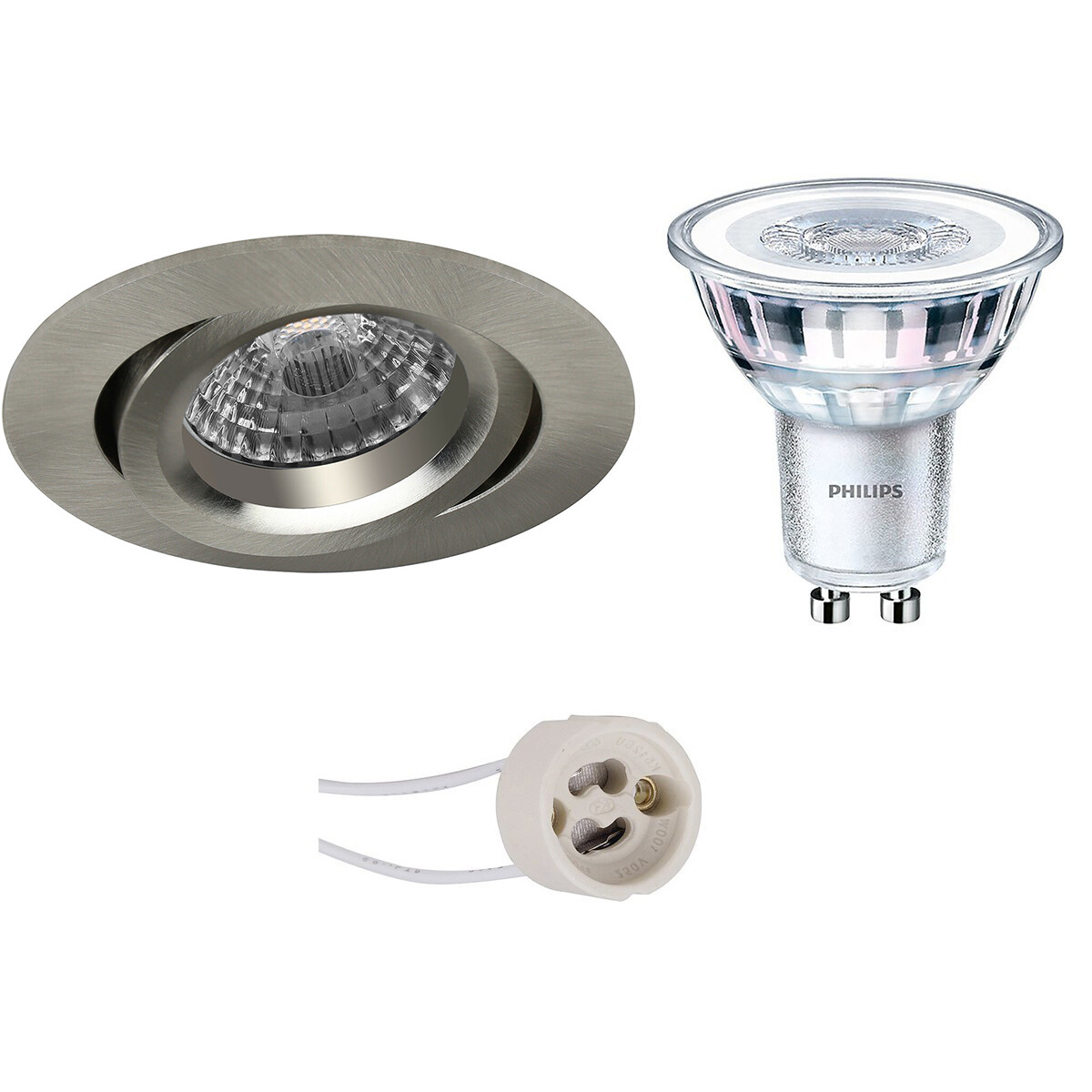 LED Spot Set - Pragmi Aerony Pro - GU10 Fitting - Inbouw Rond - Mat Nikkel - Kantelbaar - Ø82mm - Philips - CorePro 827 36D - 4.6W - Warm Wit 2700K