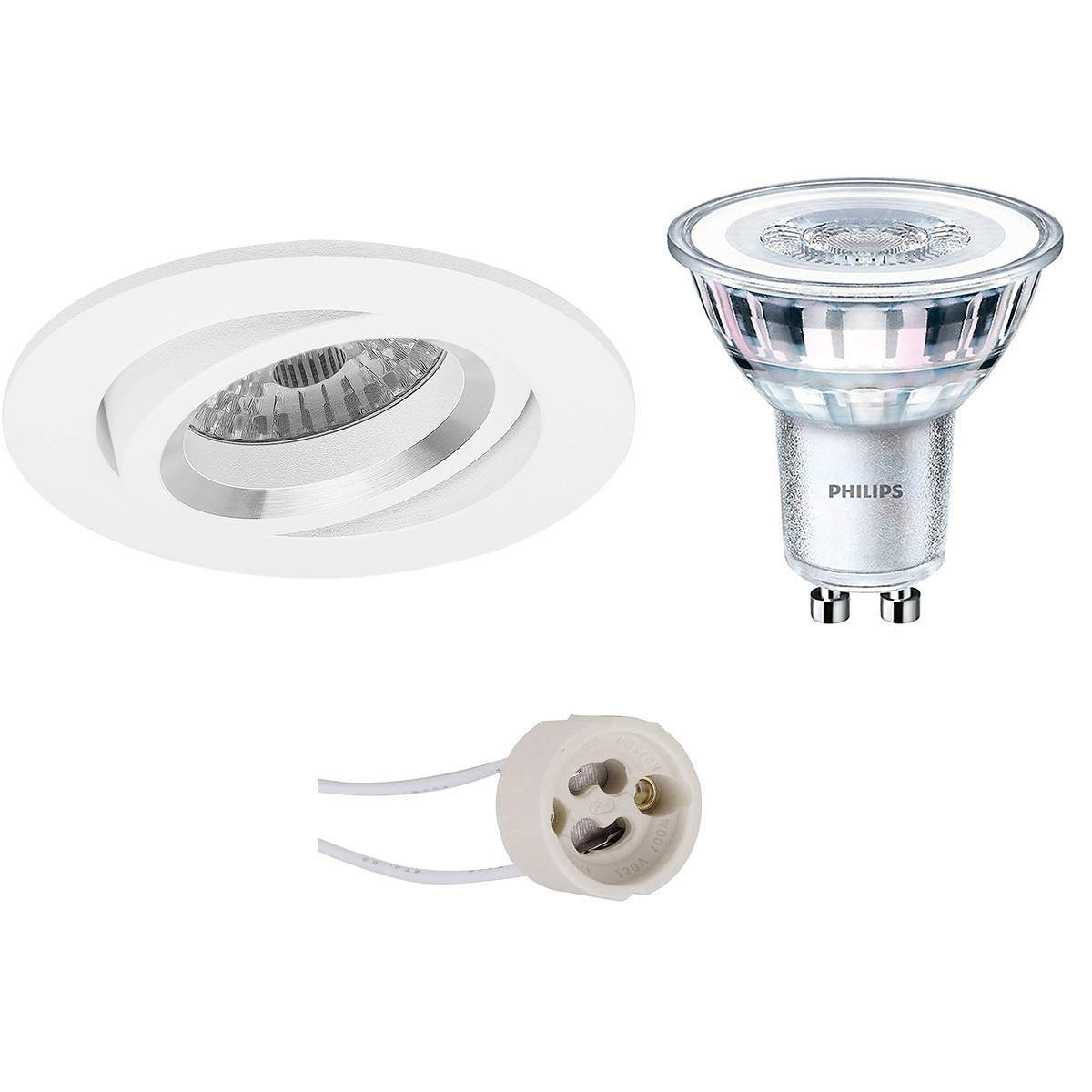 LED Spot Set - Pragmi Aerony Pro - GU10 Fitting - Inbouw Rond - Mat Wit - Kantelbaar - Ø82mm - Philips - CorePro 830 36D - 3.5W - Warm Wit 3000K