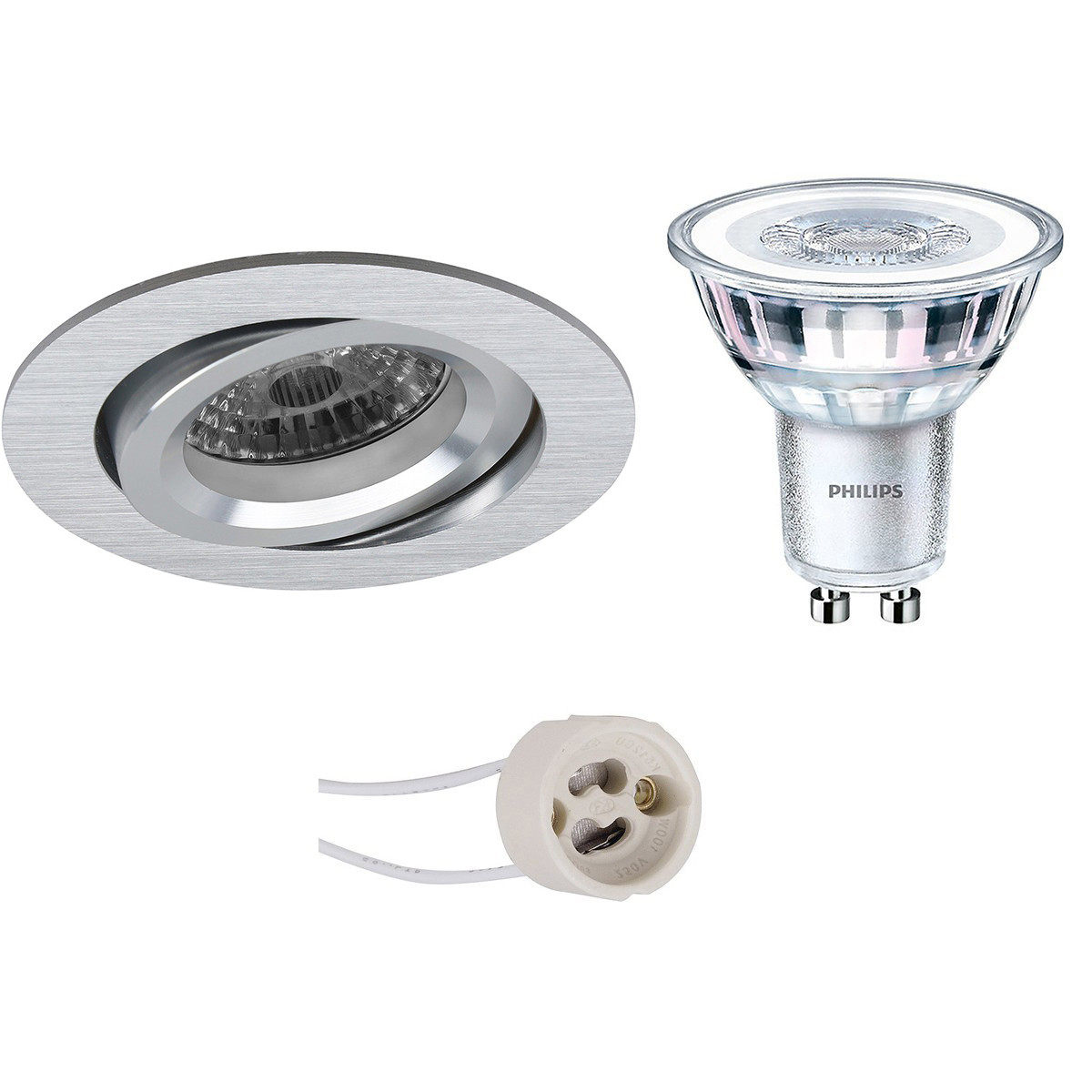 LED Spot Set - Pragmi Aerony Pro - GU10 Fitting - Inbouw Rond - Mat Zilver - Kantelbaar - Ø82mm - Philips - CorePro 827 36D - 3.5W - Warm Wit 2700K