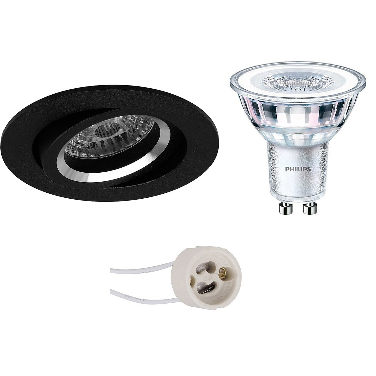 LED Spot Set - Pragmi Aerony Pro - GU10 Fitting - Inbouw Rond - Mat Zwart - Kantelbaar - Ø82mm - Philips - CorePro 827 36D - 4.6W - Warm Wit 2700K