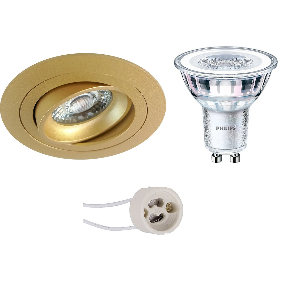 LED Spot Set - Pragmi Alpin Pro - GU10 Fitting - Inbouw Rond - Mat Goud - Kantelbaar - Ø92mm - Philips - CorePro 840 36D - 4.6W - Natuurlijk Wit 4000K