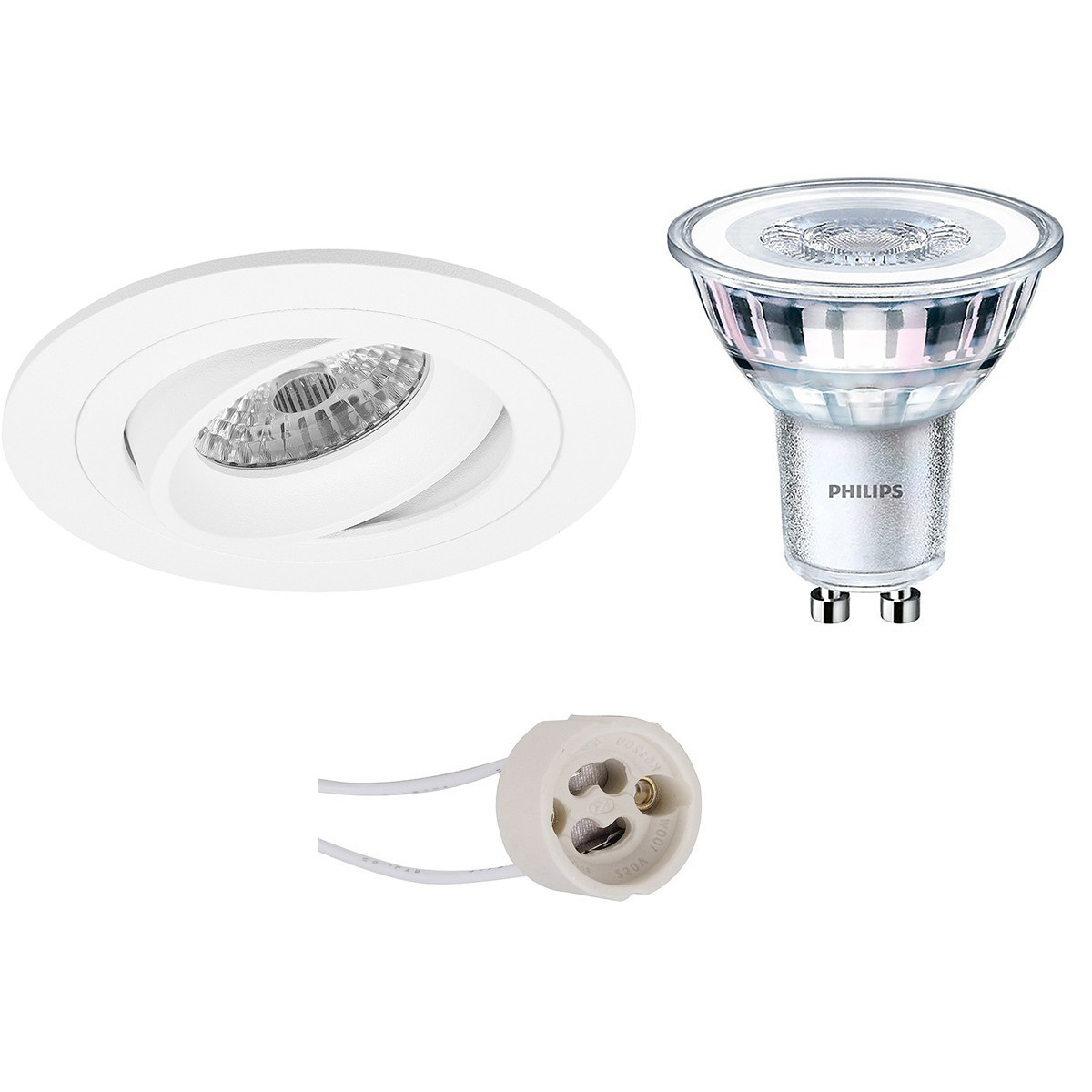 LED Spot Set - Pragmi Alpin Pro - GU10 Fitting - Inbouw Rond - Mat Wit - Kantelbaar Ø92mm - Philips - CorePro 840 36D - 5W - Natuurlijk Wit 4000K - Dimbaar