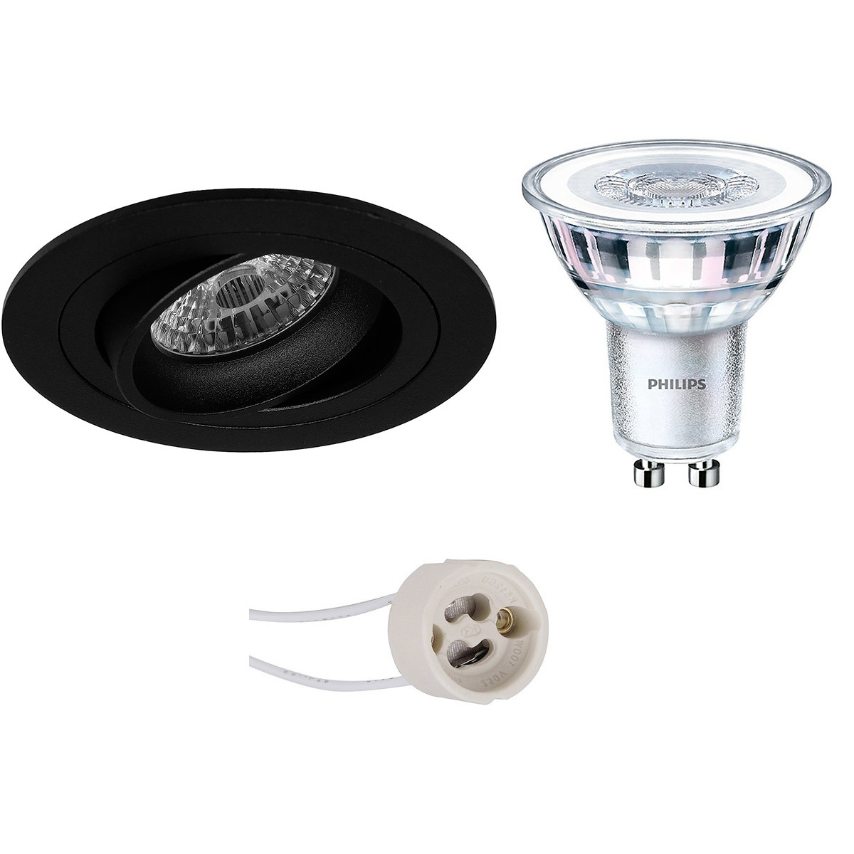 LED Spot Set - Pragmi Alpin Pro - GU10 Fitting - Inbouw Rond - Mat Zwart - Kantelbaar Ø92mm - Philips - CorePro 827 36D - 3.5W - Warm Wit 2700K